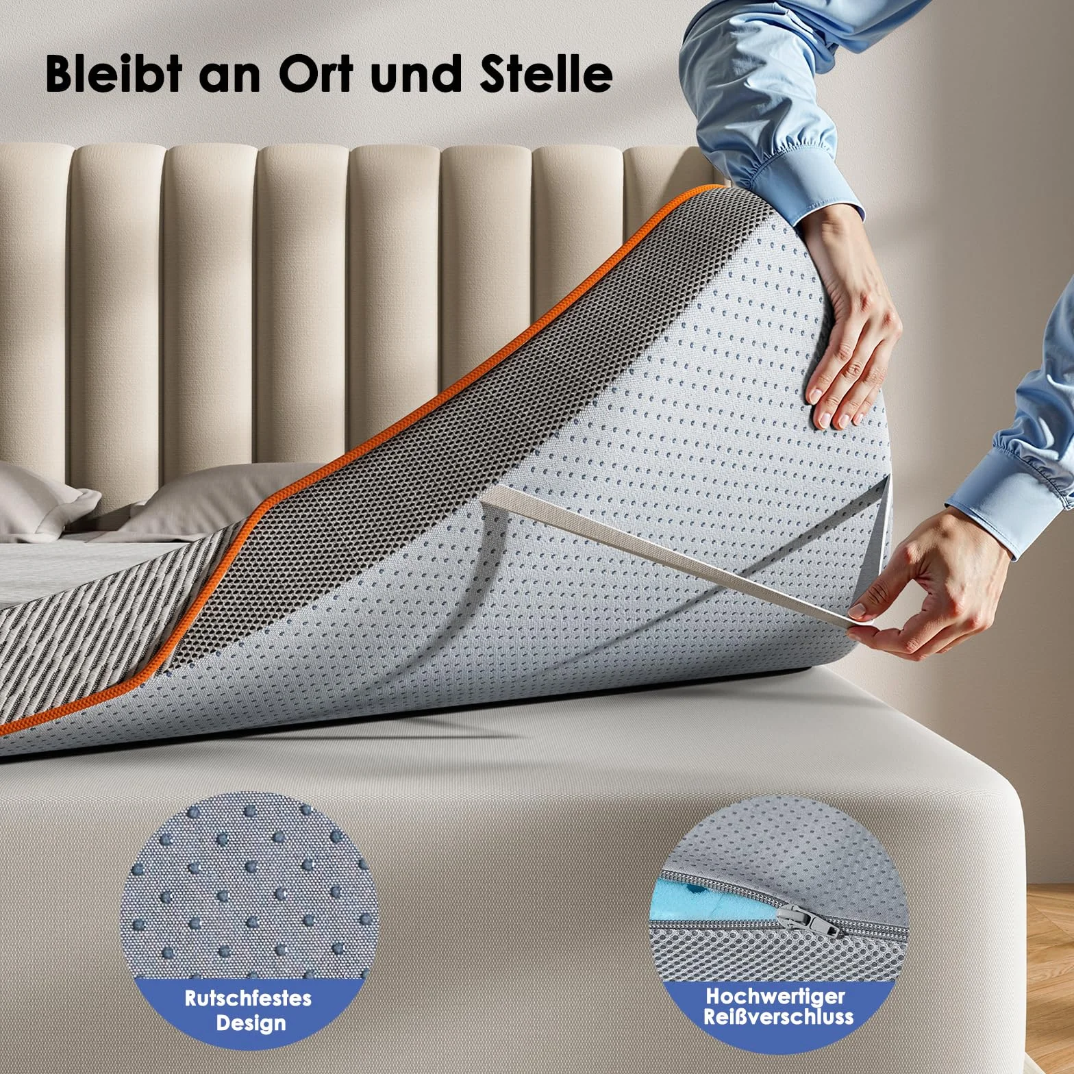 PERLECARE Materac wierzchni 140 x 200 cm – wysokość 7,5 cm, stopień twardości H3 H4, z poszewką na materac o wysokiej szerokości, certyfikat Öko-Tex pianka żelowa, na łóżko kontynentalne i sofę do