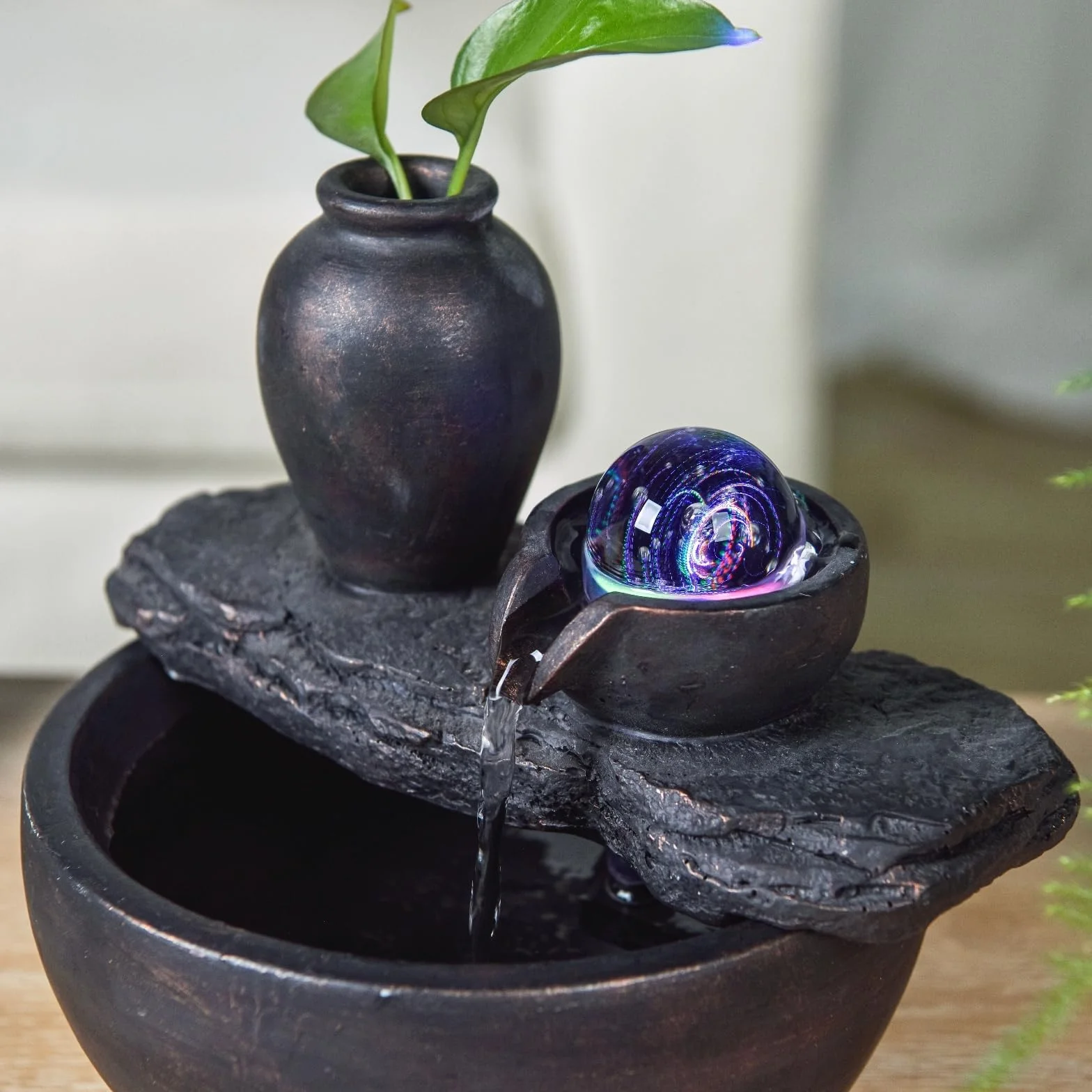 Zen Light SCFR22-I9 Silice Soli Flower Fontanna stołowa z wazonem i kolorowym światłem LED, 19 cm x 21 cm x 17 cm