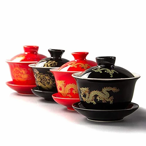 Ręcznie malowany czerwony smok Gaiwan zestaw do herbaty Teaware, kung Fu filiżanka ręcznie malowana miska do herbaty zestaw do herbaty GAI Wan miska porcelanowa filiżanka