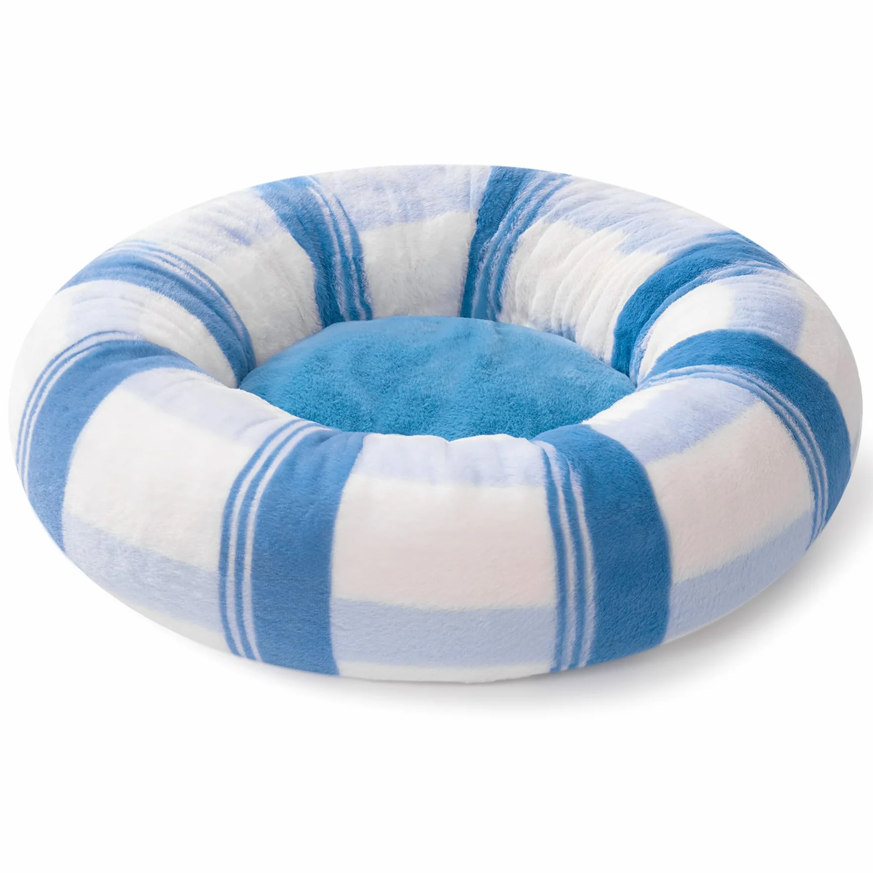 MEWOOFUN Sofa dla kota, legowisko puszyste, niebieski w kratę, M