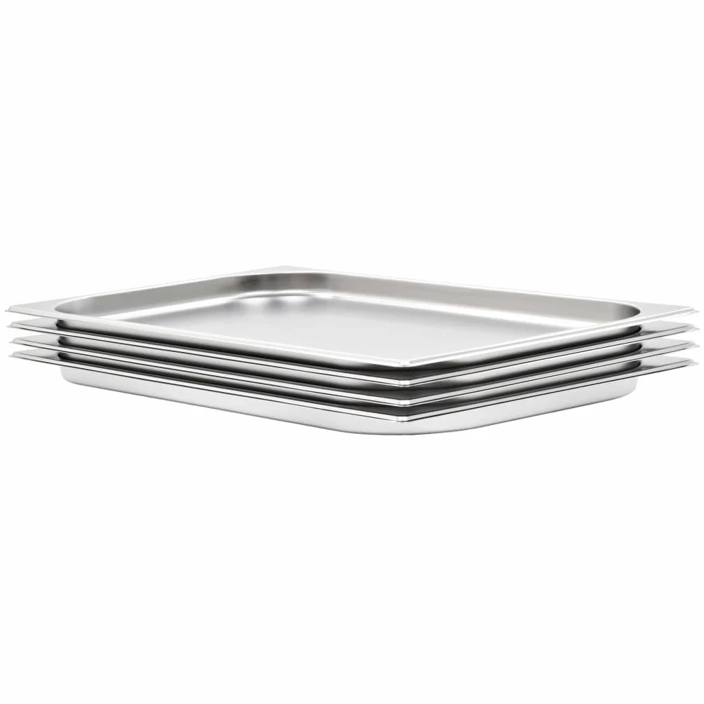 Pojemnik gastronomiczny 4 szt. GN 1/1 stal nierdzewna 530 x 325 x 20 mm, można układać w stos do pojemników utrzymujących ciepło, pojemników na jedzenie, Chafing Dish, Bainmarie, lady