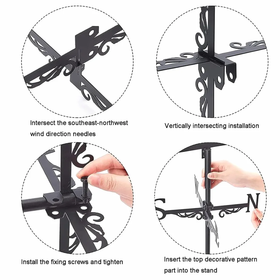INFUNLY Ryba wiatrowskaz - czarny metalowy wiatrak z dokładnym wskaźnikiem kierunku wiatru - 35 cm x 27 cm - dekoracja padoku na dach ogrodowy