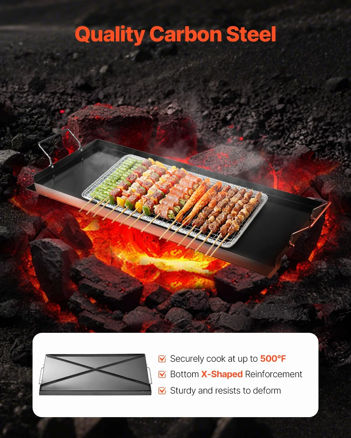 VEVOR Teppanyaki uniwersalny prostokątny grill ze stali węglowej 812 x 310 mm z płaską powierzchnią, żelazko gazowe Teppanyaki, przenośne rodzinne przybory kuchenne z uchwytem, do gotowania