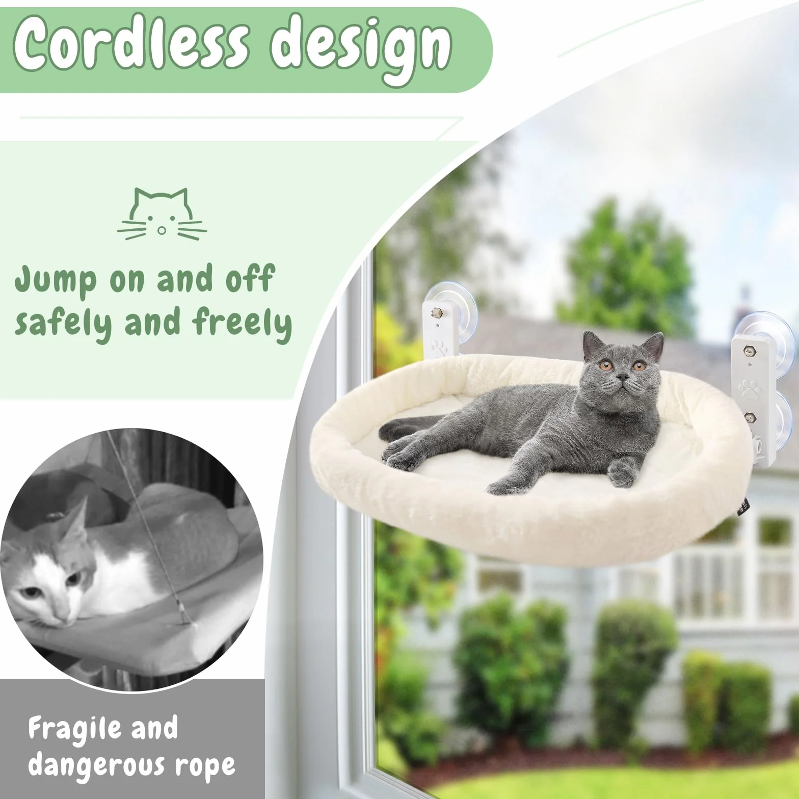 GUUSII HOME 2 szt. Hamak dla kota Hamak dla kota na okno wiszący stojak do łóżka z potężnymi przyssawkami łatwy montaż dwustronna pluszowa podszewka 52 x 30 cm 53 x 30 cm do 18 kg (biały)