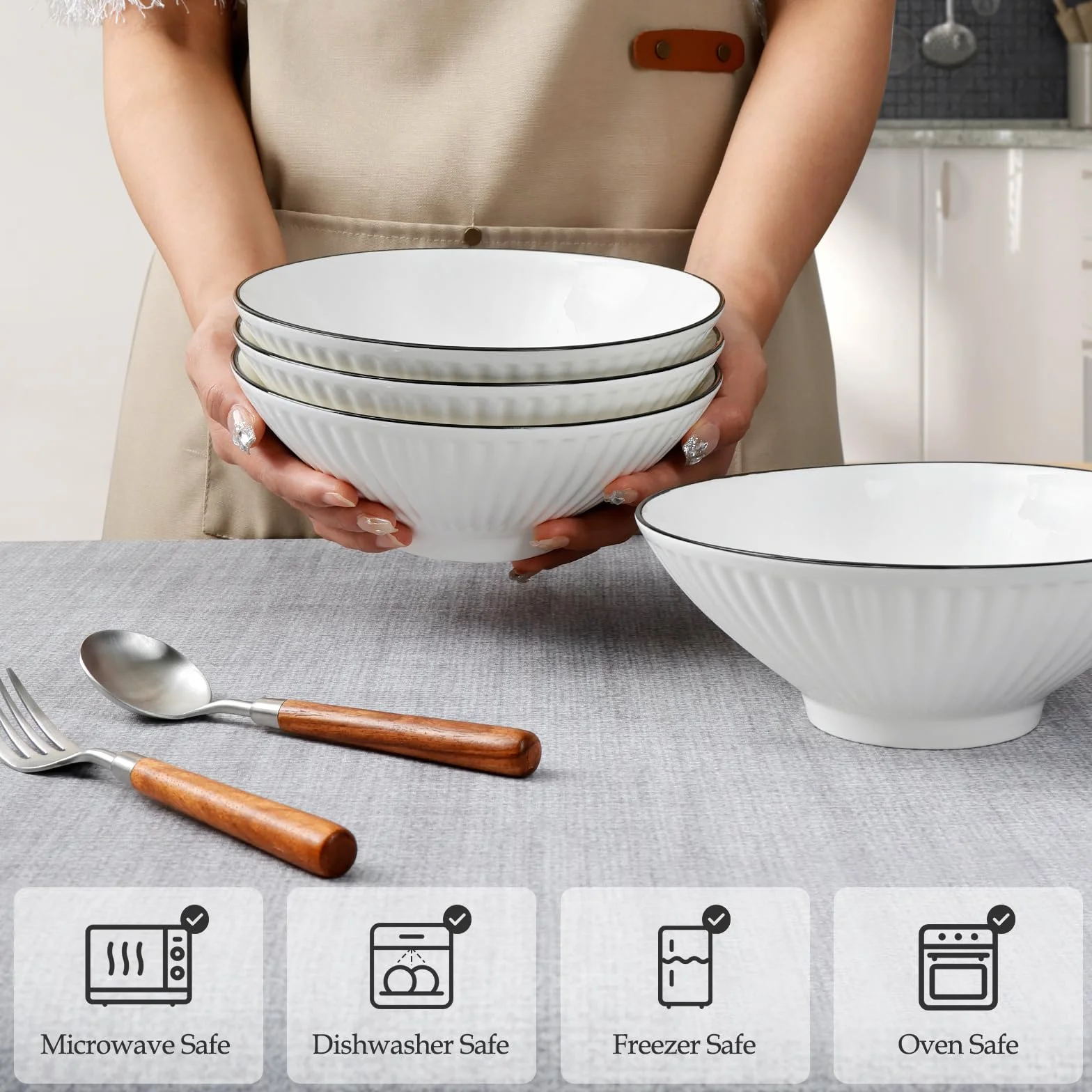 NUTRIUPS Zestaw Misek do Ramenu 20 cm, Ceramiczne Miski do Zupy z Makaronem, Pho i Sałatek, Bezpieczne w Kuchence Mikrofalowej i Zmywarce
