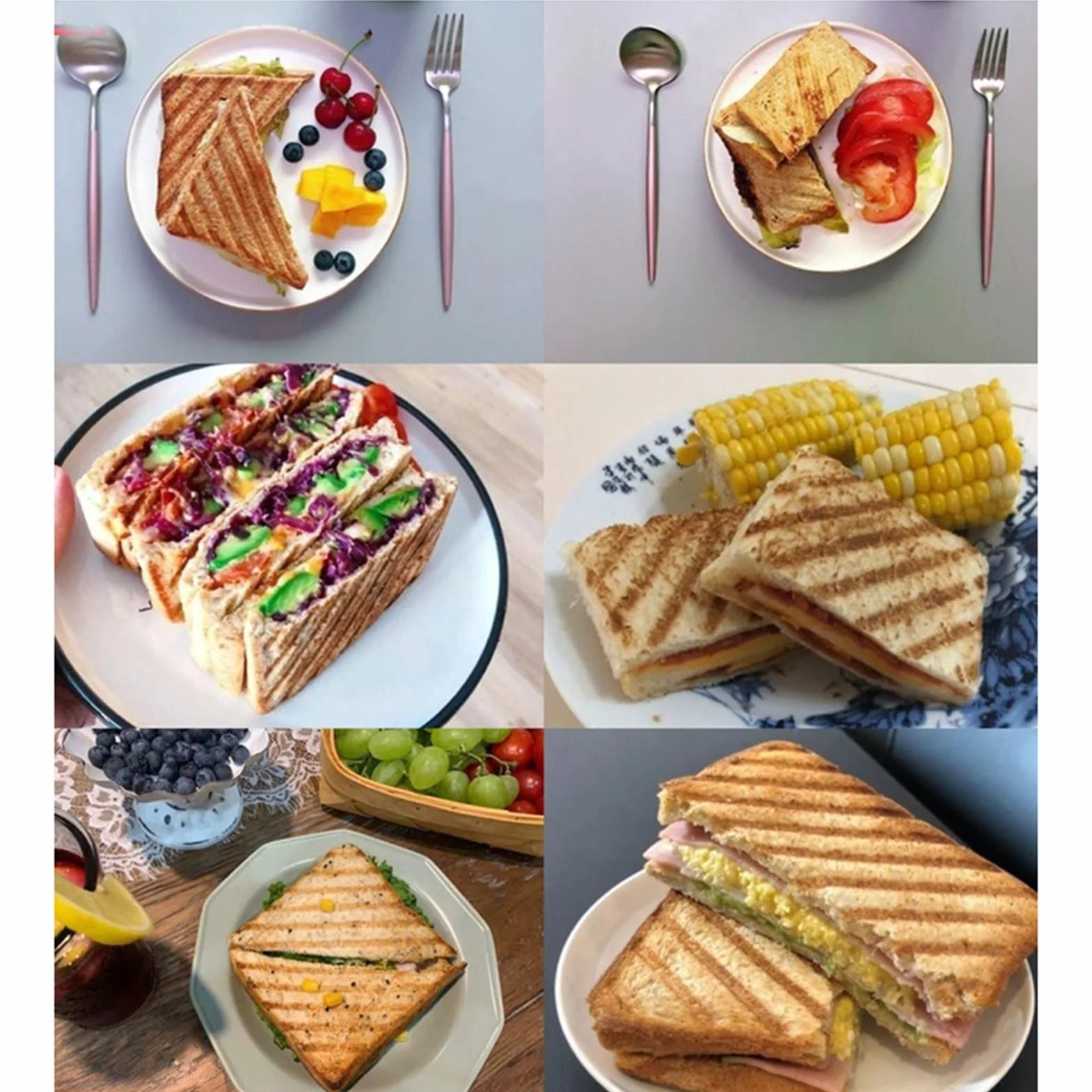 Opiekacz do Kanapek śniadaniowych, Nieprzywierający Toster do Kanapek Panini, Dwustronna Blacha do Pieczenia, Łatwy Uchwyt, Wzór Siatki, Idealny dla Kuchni, Picników i Innych Przypadków.