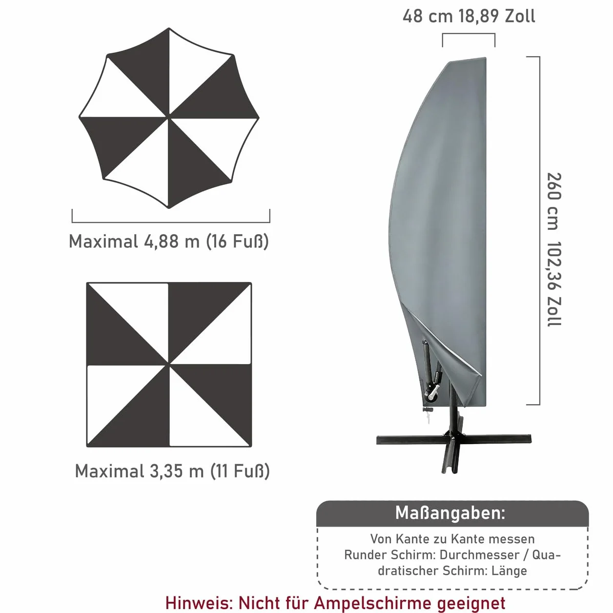 osłona na parasol wiszący o średnicy od 300 cm do 400 cm | Pokrywa na parasol wiszący z ochroną przeciwsłoneczną z tkaniny Oxford 420D