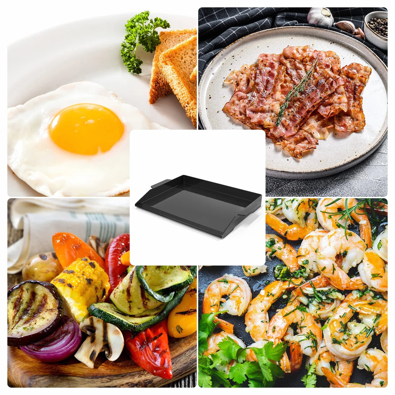 Onlyfire Emaliowana Płyta Grillowa z żeliwa, Patelnia do Grilla z Uchwytem, do Grilla Węglowego, Grilla Gazowego i Innych, Akcesoria do Grilla, Wysoka ściana Boczna, 58.6 x 40.5 x 6.5 cm