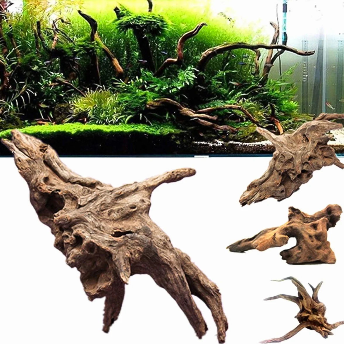 Esenlong Naturalne drewno dryfujące gałązki winorośli gady dekoracja akwarium, losowy kształt 10-15 cm