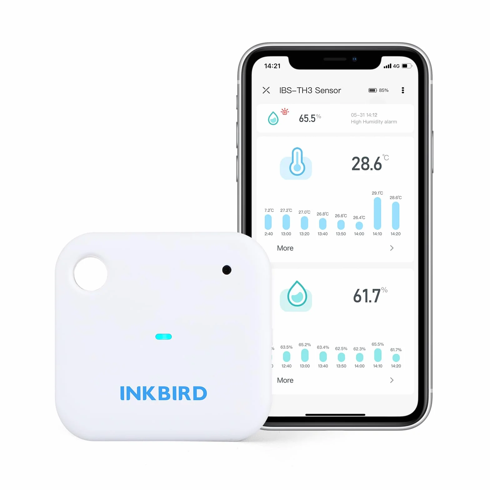 INKBIRD IBS-TH3 wewnętrzny termometr Wi-Fi, higrometr ze sterowaniem za pomocą aplikacji, niezawodny pomiar od 20°C do 60°C, do domu, biura, szklarni, gadów, piwnicy na wino