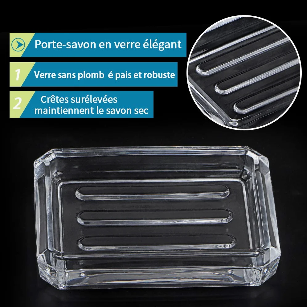 Skelang Pojemnik na mydło, szklany pojemnik na mydło, przezroczysty pojemnik na mydło do łazienki i toalety, 2 sztuki