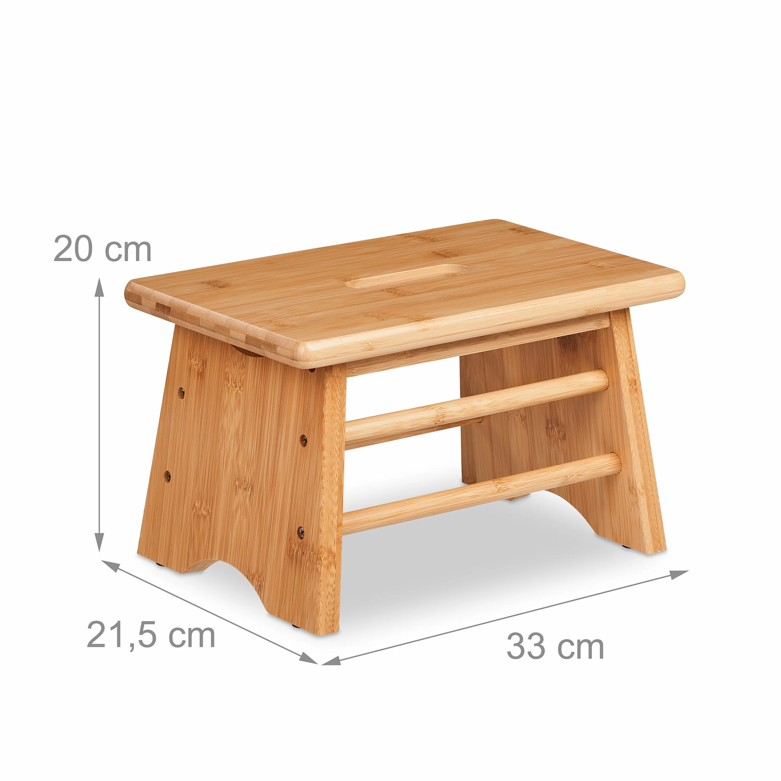 Relaxdays Podnóżek bambusowy, do 100 kg, stabilny podnóżek, (wys. x szer. x gł.): 20 x 33 x 21,5 cm, stołek dziecięcy, uchwyt, taboret, naturalny