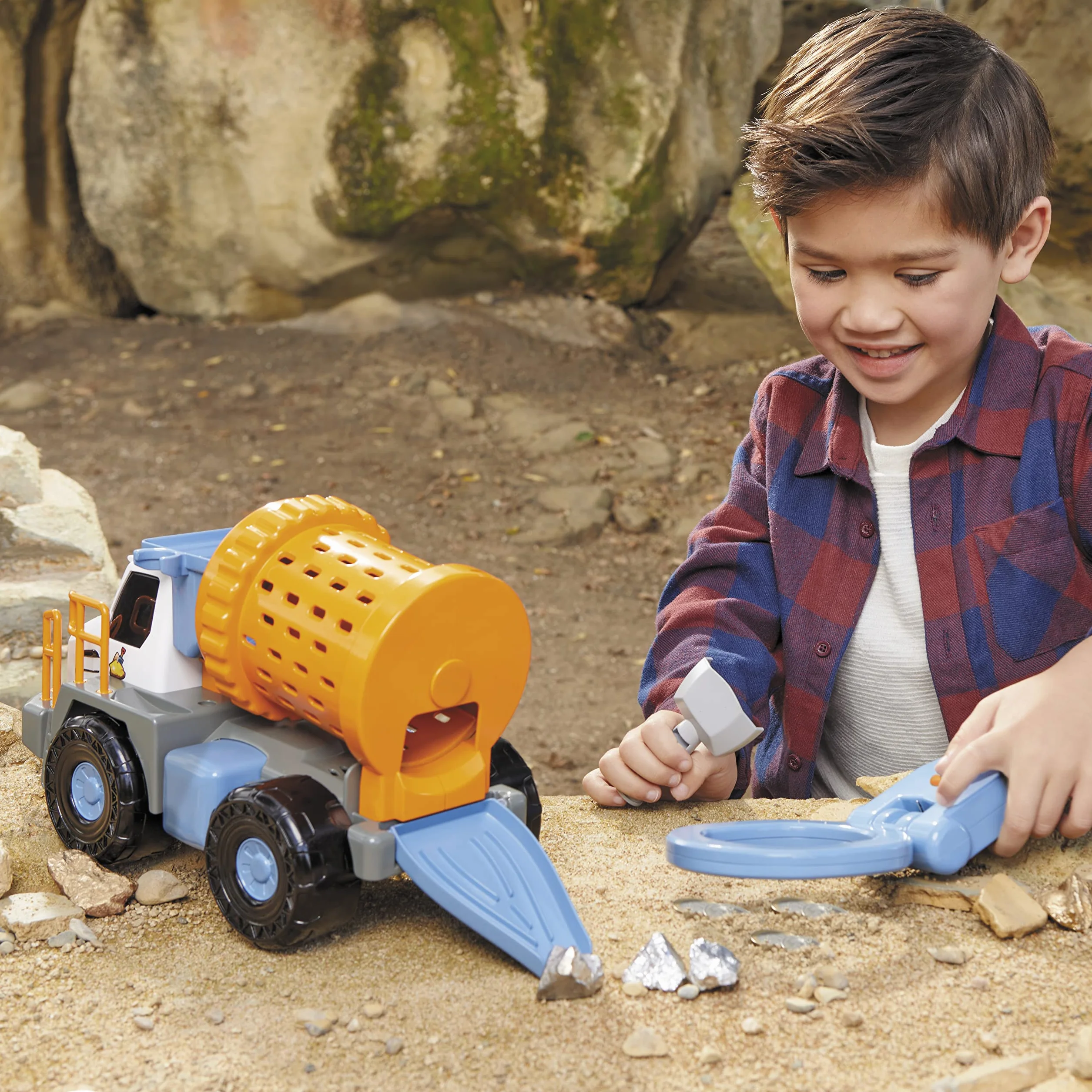 Little Tikes Big Adventures Metal Detector Mining Truck STEM Toy - Pojazd z Działającym Wykrywaczem Metali, Bębnem do Skał, Łopatami i Zbiornikiem na Wodę - Dla Dziewczynek i Chłopców w Wieku 3+