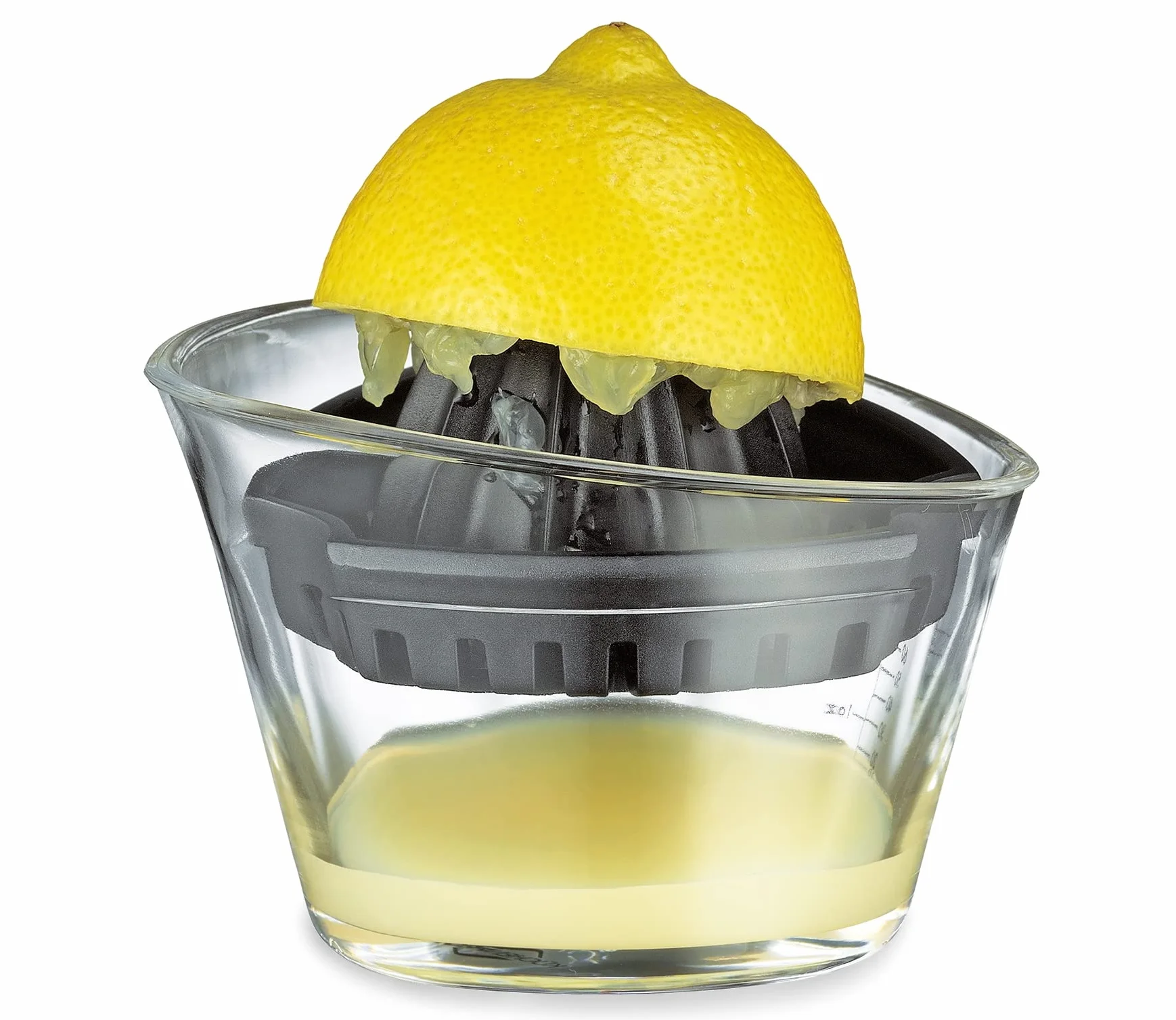Küchenprofi Wyciskarka do cytrusów z tworzywa sztucznego, ze skalą pomiarową do 70 ml i dzióbkiem, ręczna wyciskarka do soków/wyciskarka do cytrusów, do cytryn i owoców cytrusowych, czarna, 1367001000