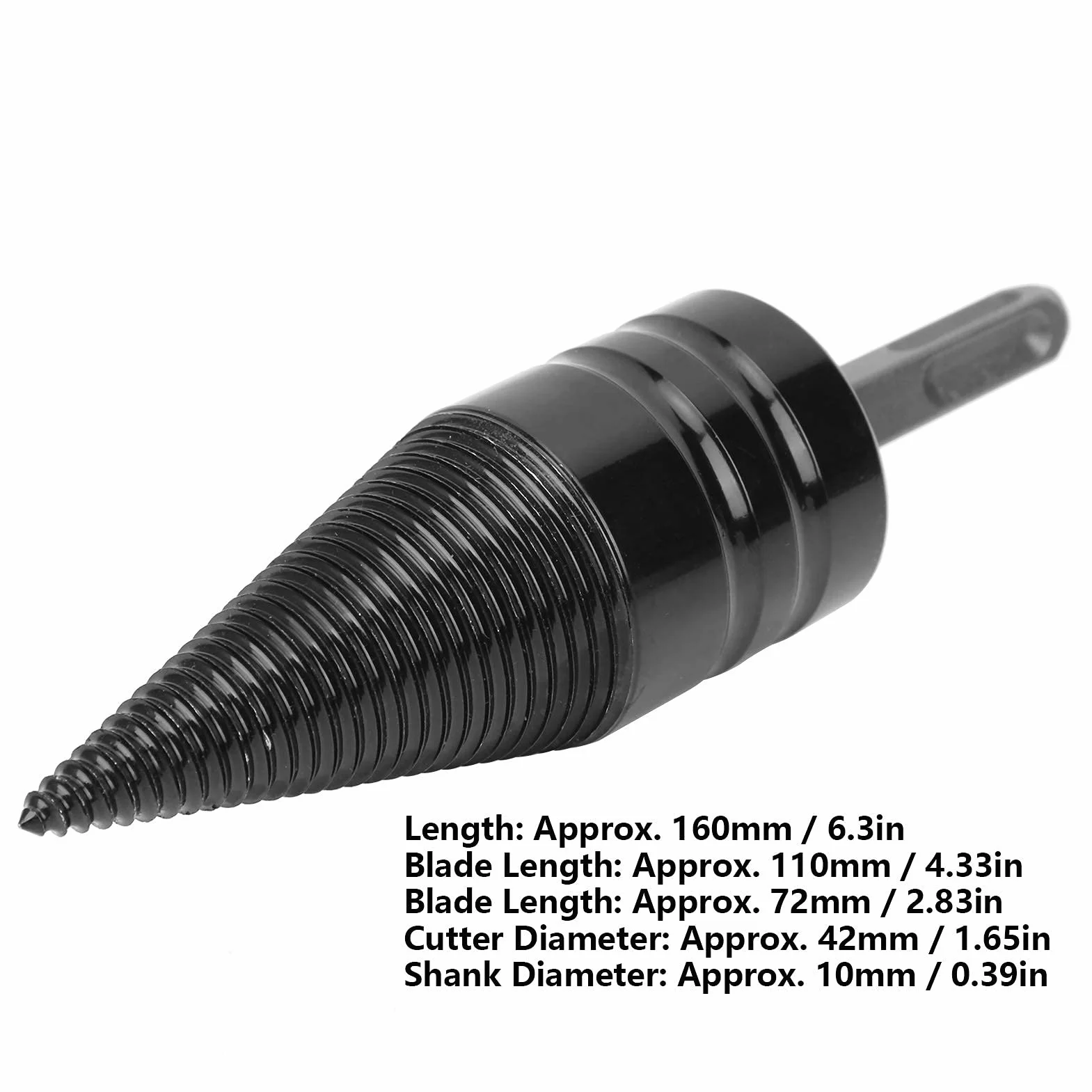 Wiertło do drewna opałowego Rozłupywarka do drewna, Wytrzymała łuparka do drewna ze stali węglowej, 42 mm, Hex Shank Wiertarka do drewna opałowego, do użytku domowego