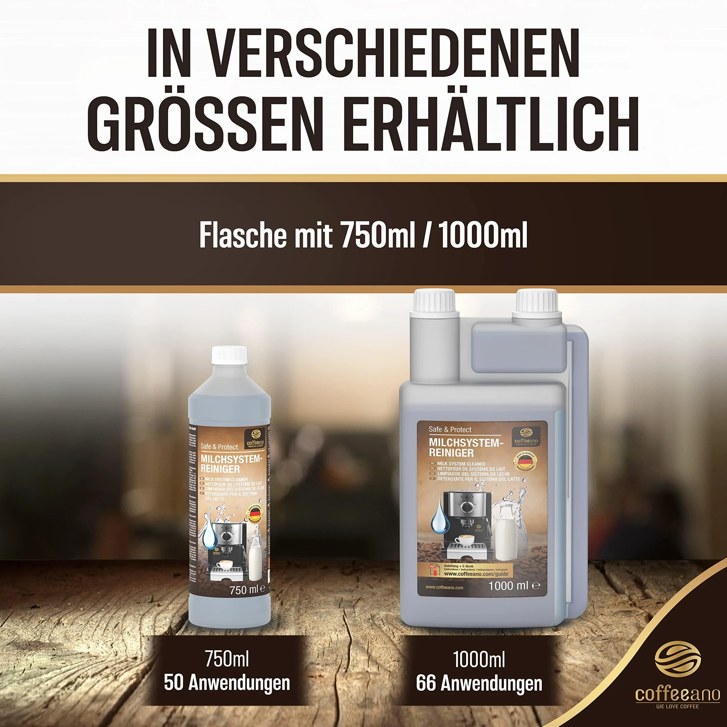 Coffeeano 2x 750ml środek do czyszczenia układu mleka do ekspresów do kawy i maszyn do kawy | 100 zastosowań | Dla Delonghi, Siemens, seria EQ, Jura, Krups, Bosch, Miele, Melitta, WMF i wielu innych.