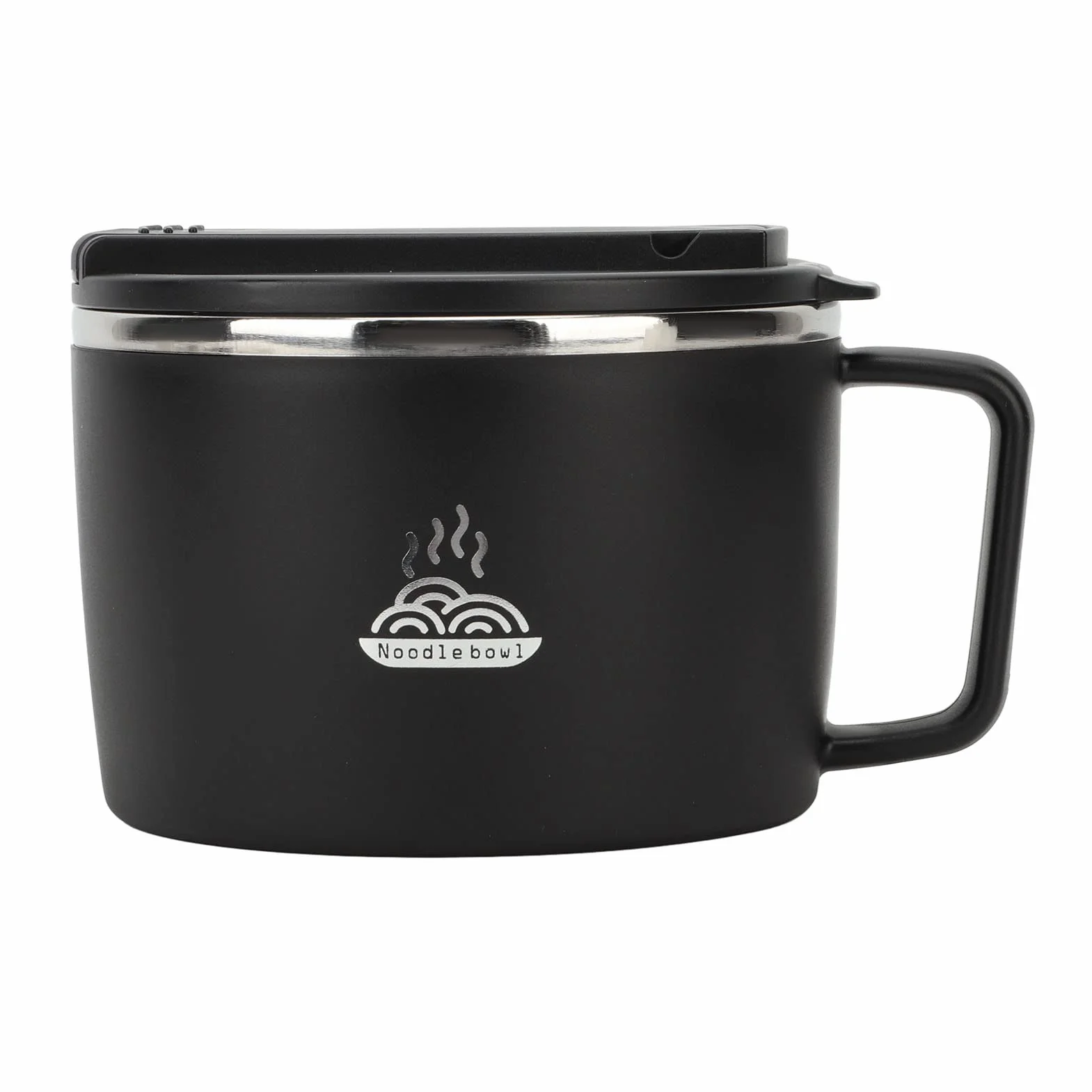 Mikrofalowa Miska na Makaron, Wielofunkcyjna Miska do Gotowania Ramen 1200 Ml 304 ze Stali Nierdzewnej i ABS Gniazdo na Telefon z Pałeczkami i Widelcem do Biura (Czarny)