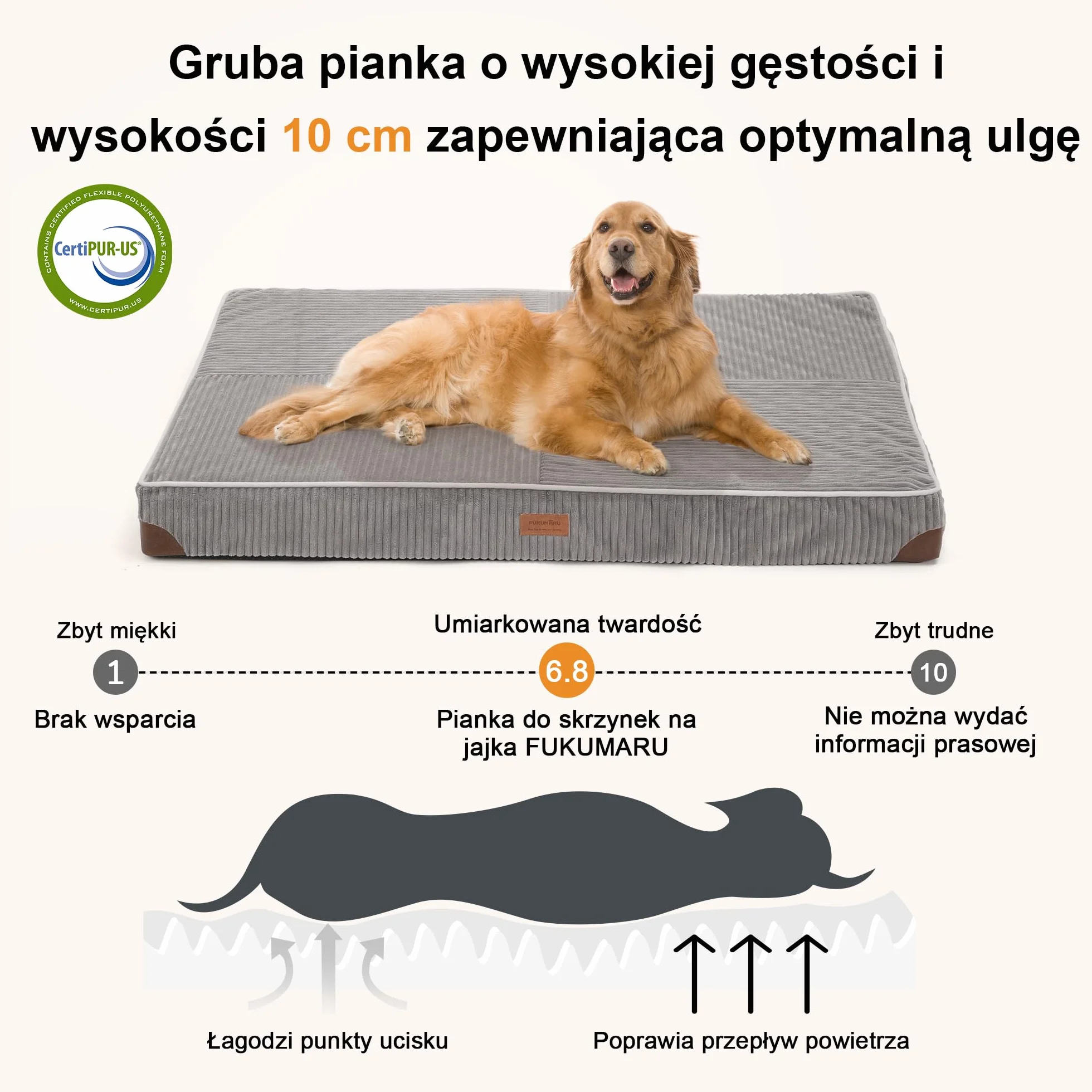 FUKUMARU Legowisko Ortopedyczne dla Psów, Duże XL, Gruby Sztruks, Zdejmowany Pokrowiec do Prania, Wodoodporna Mata do Klatki, Pianka 28D Egg Crate, Antypoślizgowy Spód, Jasnoszary