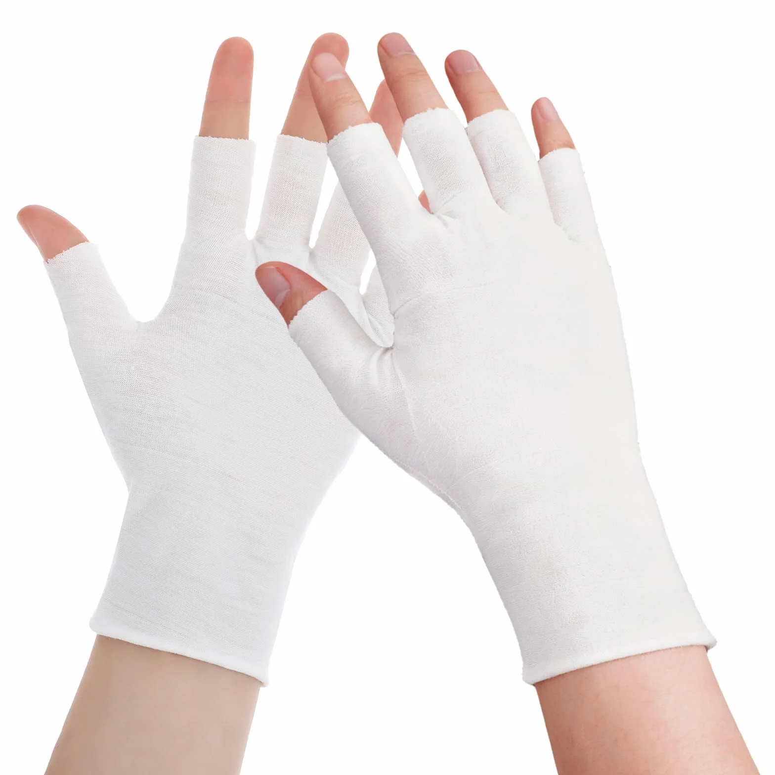4 pary białych bawełnianych rękawiczek bez palców, rękawicze UV do manicure, rękawiczki bez palców, cienkie rękawiczki przeciwsłoneczne bez palców do suchych rąk, do ekranu dotykovego, do