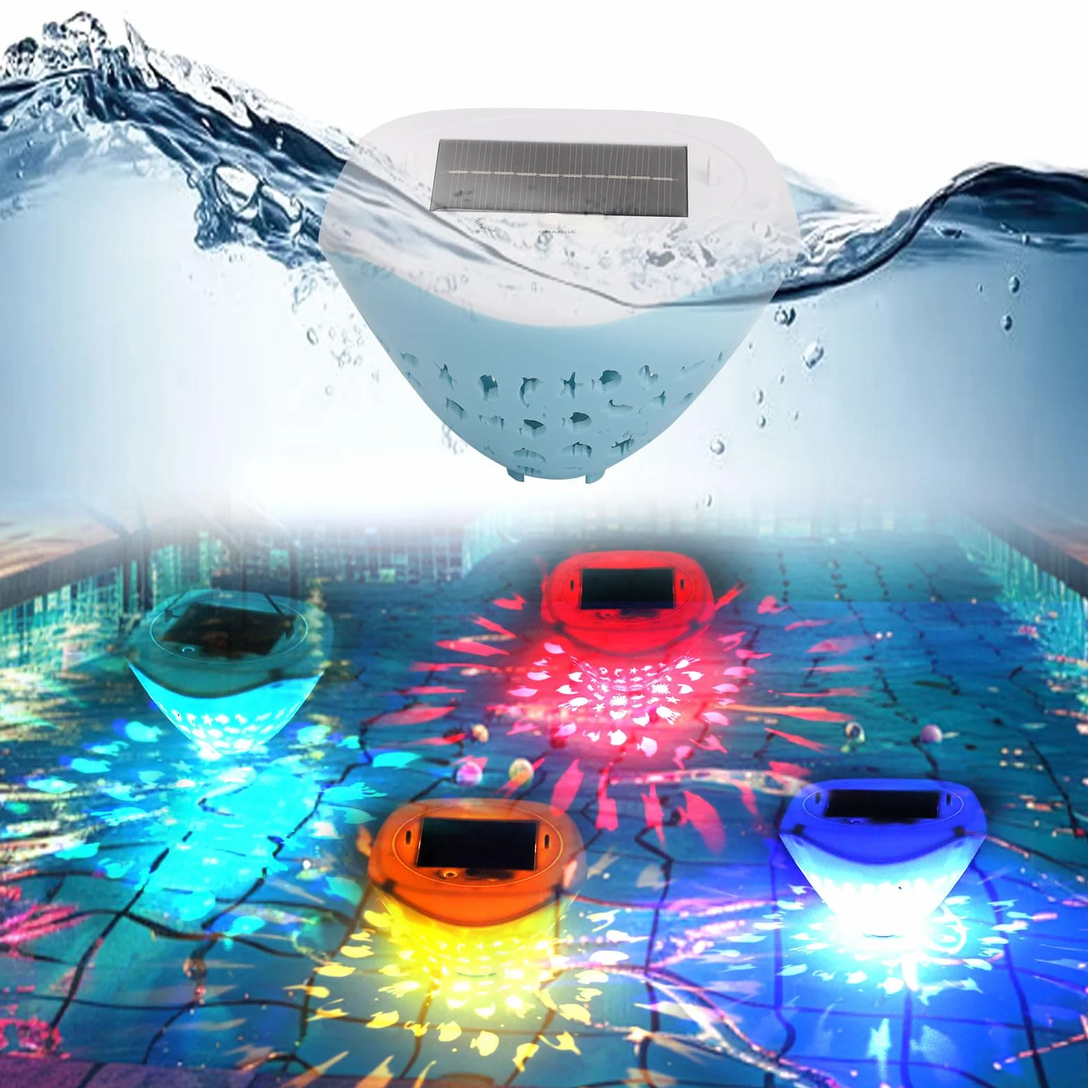 Longzhuo Solarne oświetlenie basenu, pływające, USB, podwodne oświetlenie stawu, z pilotem zdalnego sterowania, do basenów, stawów, wanien, dekoracja ogrodowa