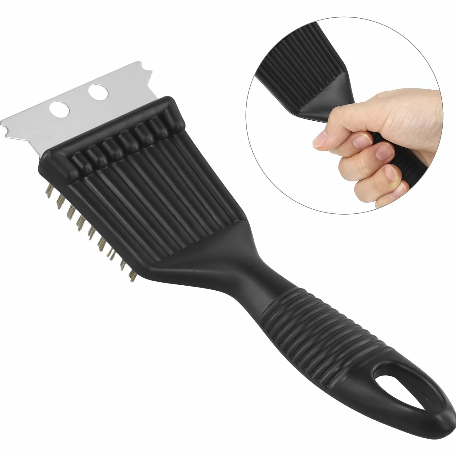 QWORK® Szczotka do czyszczenia grilla z mosiężnym włosiem drucianym i metalowym skrobakiem – szczotka do czyszczenia grilla do skutecznego czyszczenia