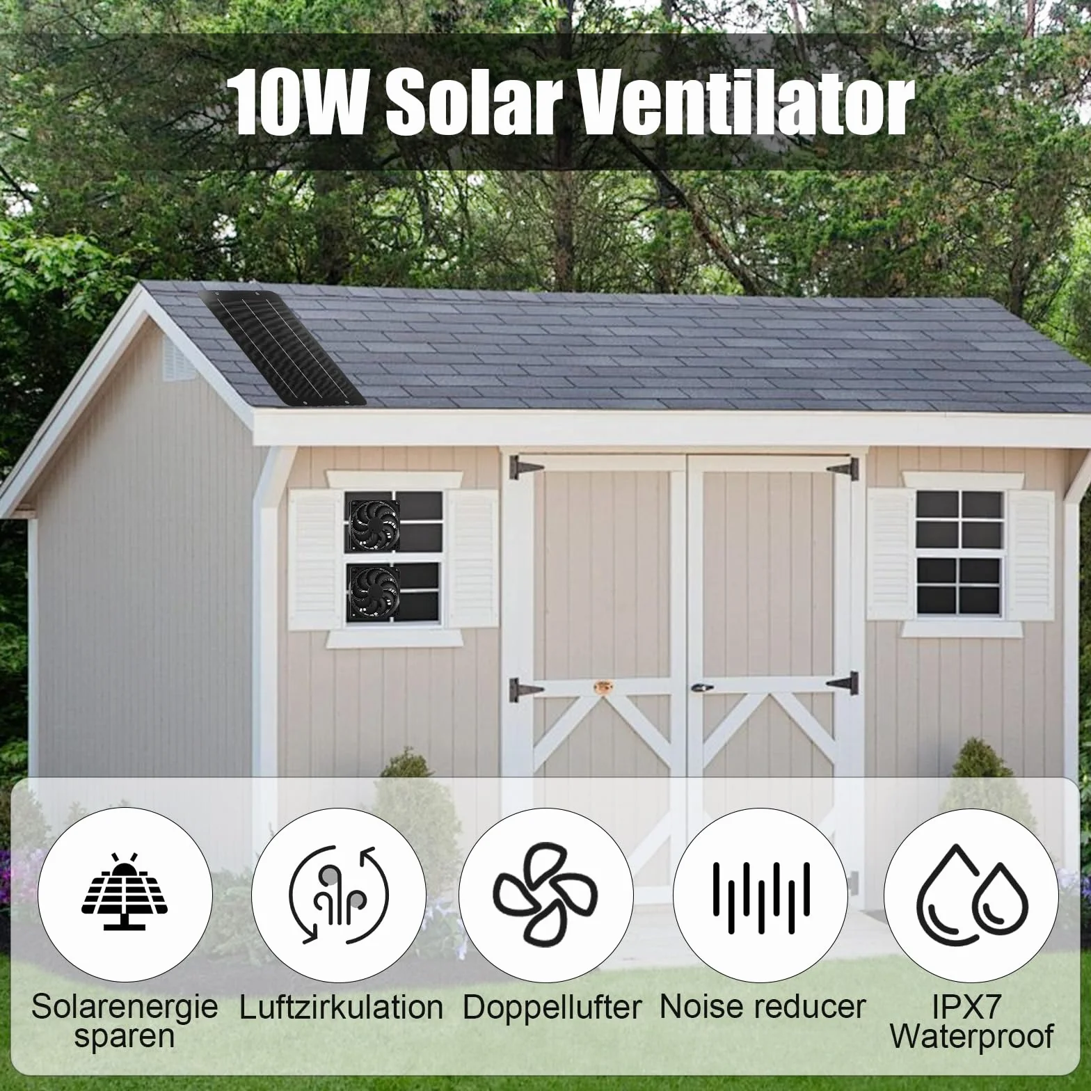 Joycabin Wentylator solarny, zestaw wentylatorów z modułem solarnym, 12 V, 10 W, podwójny wentylator wydechowy, przenośny solarny wentylator wyciągowy do szklarni, kurnika, szopy, domku dla zwierząt