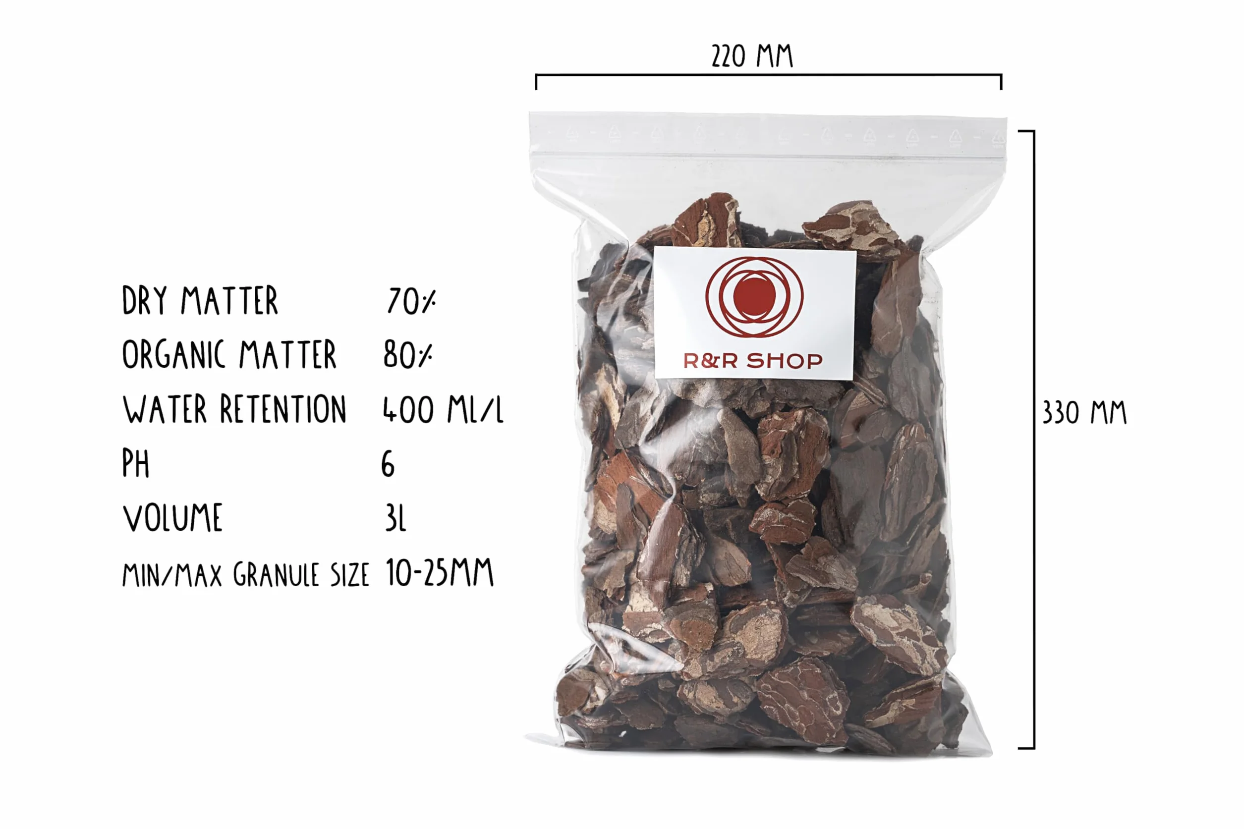 R&R SHOP Kora do storczyków średniej wielkości, organiczne podłoże, wysokiej jakości kora do storczyków – 3 l