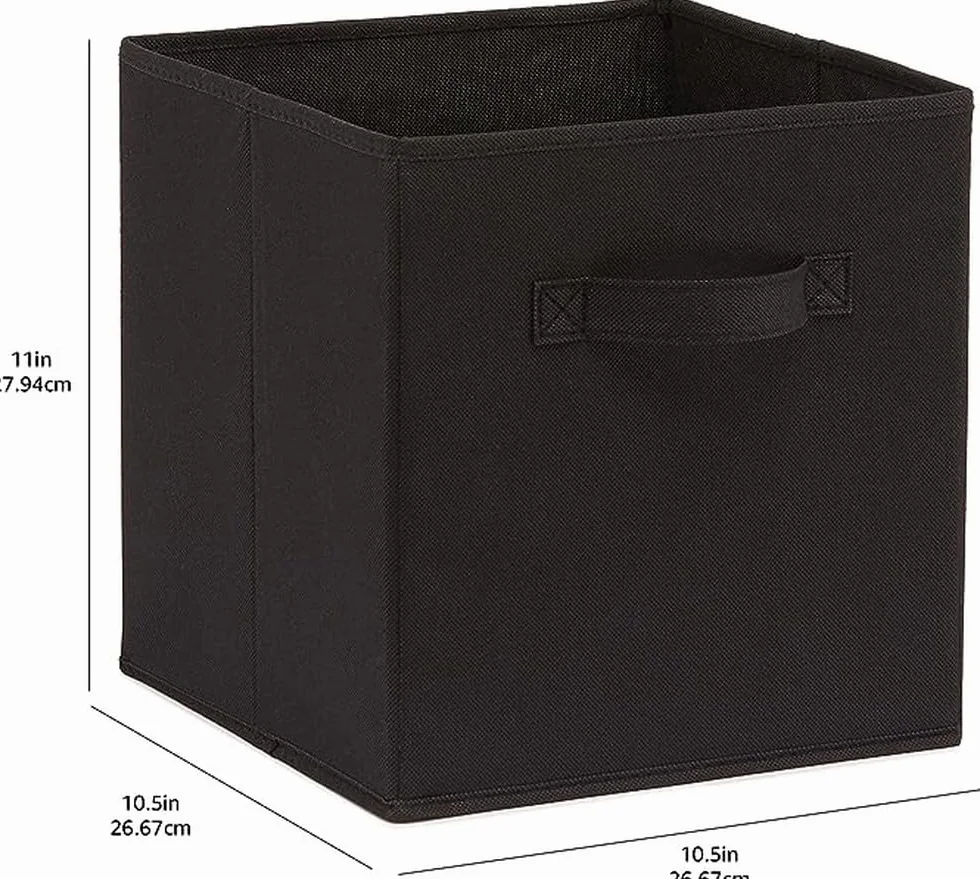 Amazonbasics Faltbarer Stoff-Aufbewahrungswürfel Mit Griffen Pudełko do Przechowywania, Czarny, 6 Sztuk x 26.6 x 26.6 x 27.9 cm