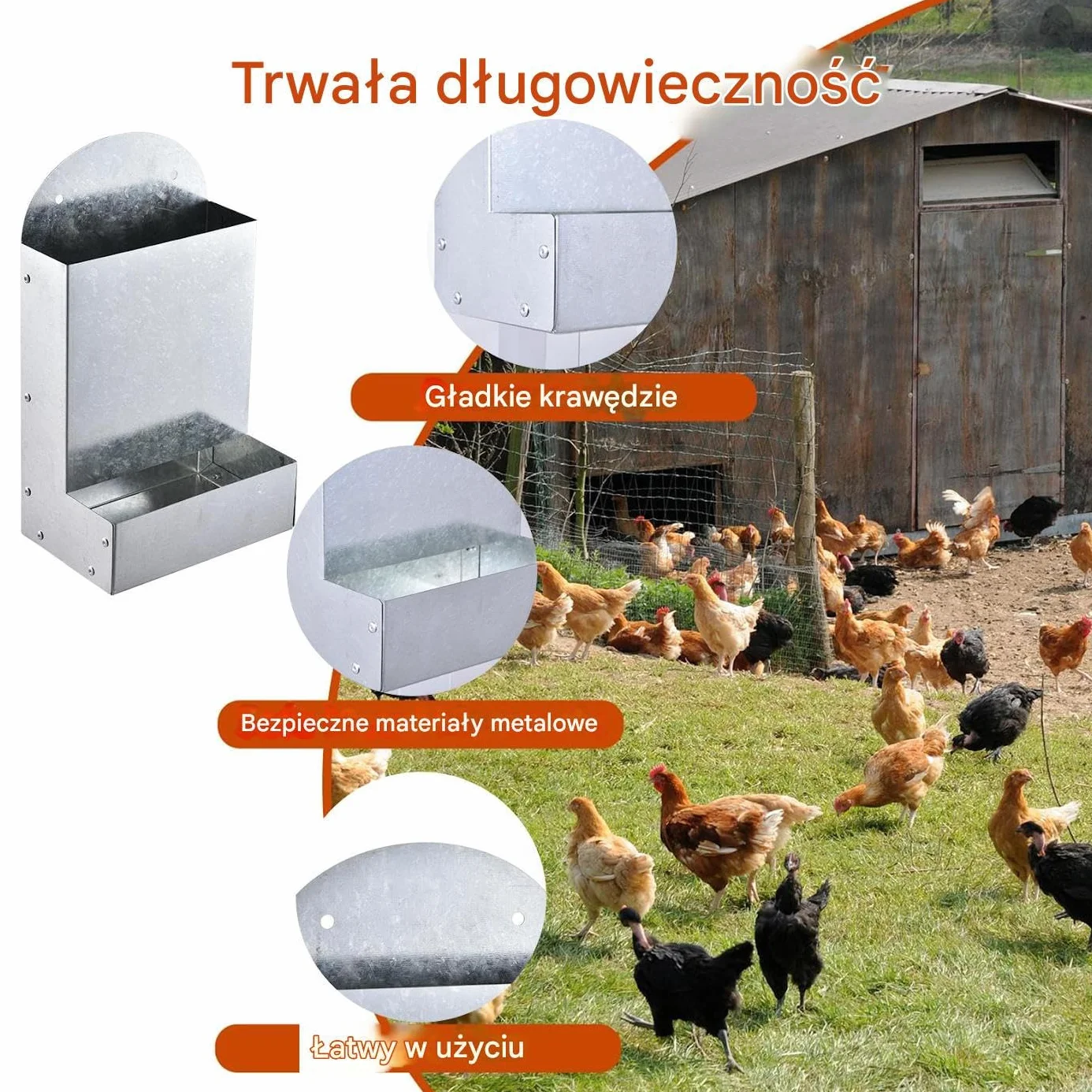 Chicken Feeder Grit, Chickens Coop Feeder, Portable Chick Feeding, Outdoor Accessory, Easy to Use and Maintain, Ideal for Duck, Farm, 5.9x3.9x10.2inches