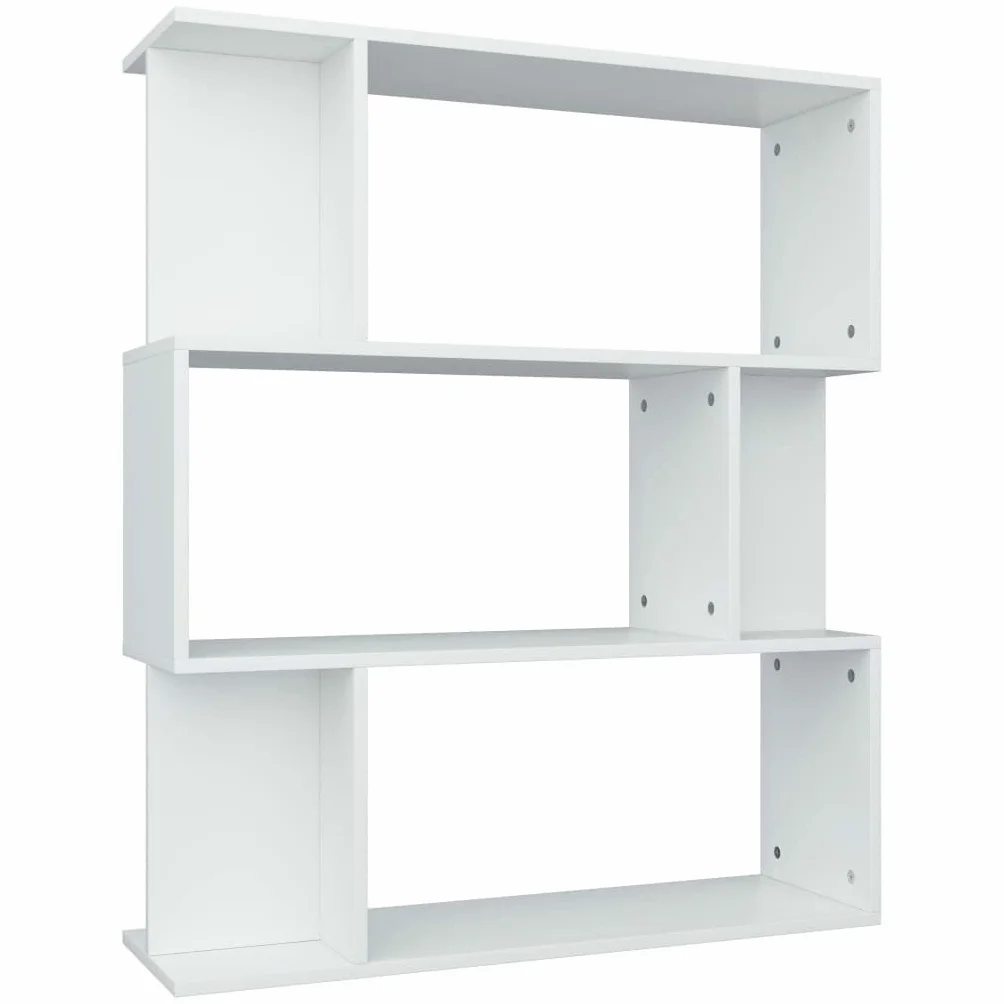 Générique Biblioteka 3 przegródki biały 80x24x96 cm Drewno Ingenierie | 6 małych przegródek, półka na książki DVD, oddzielna część, łatwa do czyszczenia, montaż w zestawie