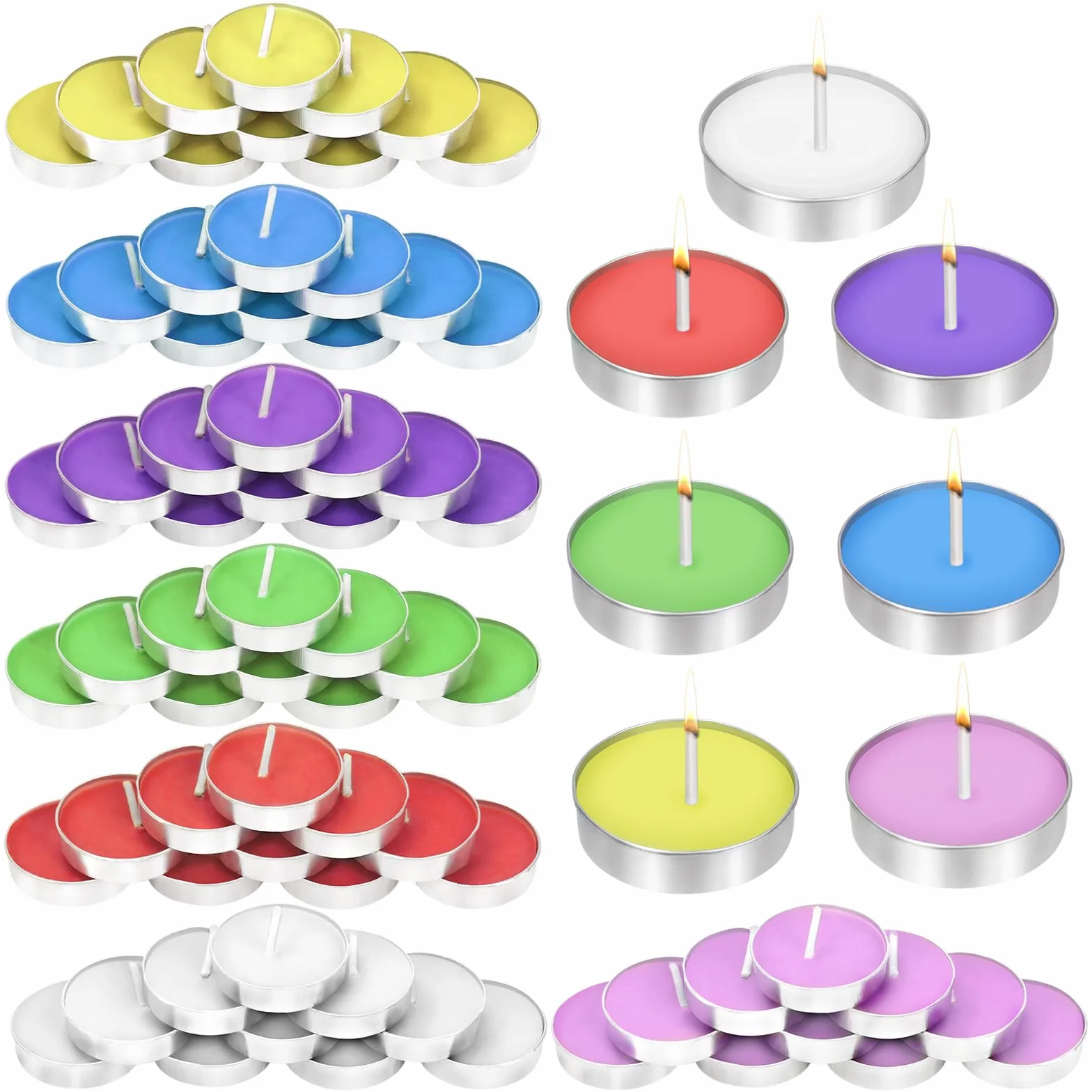 70Pcs Kolorowe mini Świeczki Tealight Zestaw bezzapachowych świeczek Długotrwała, niekapiąca parafinowa świeczka do pieczęci woskowej, pieczętowania listów, imprez, dekoracja rzemieślnicza