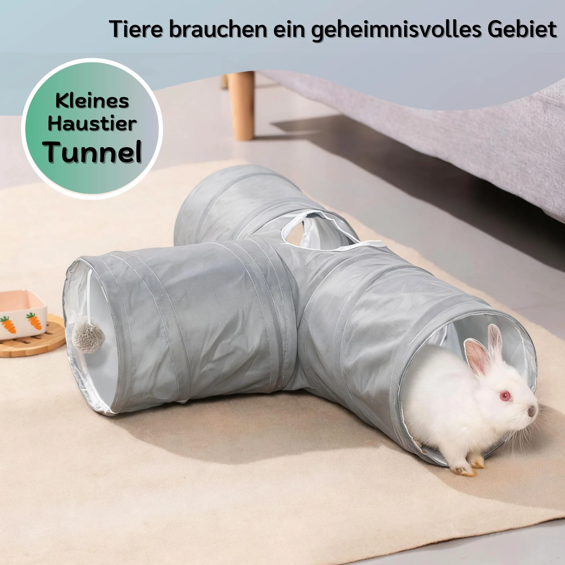 Bunny tunel dla królików 3-drożny zabawka czysty szary