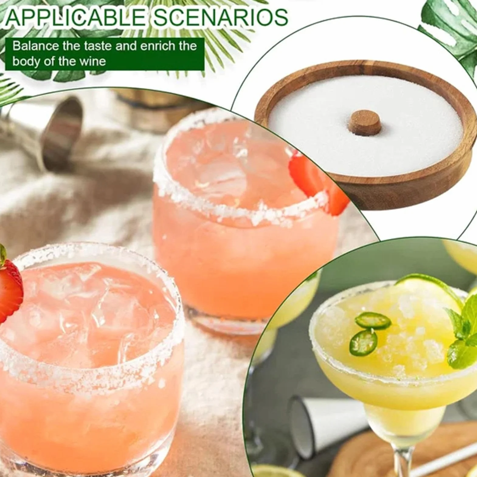 Margarita Salt Rimmer - Margarita Salt Rimmer i Sugar Rimmer do koktajli, wielofunkcyjny drewniany pojemnik na cukier, przeno?na drewniana taca, rimmery koktajlowe do napojów, akcesoria do soków