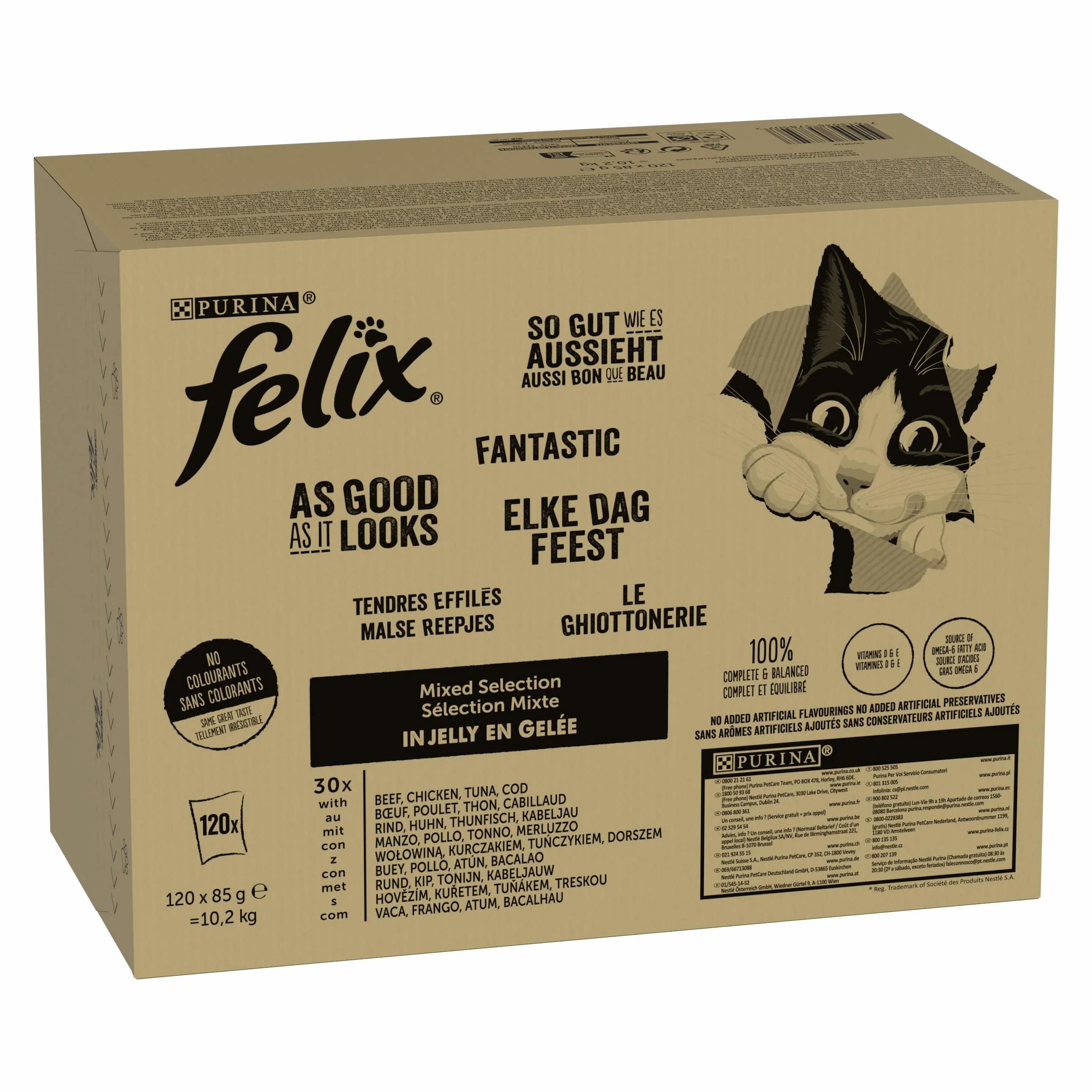 Felix Fantastic Wybór Smaków Karma Mokra dla Dorosłych Kotów Mix Smaków Galaretka 120x85g