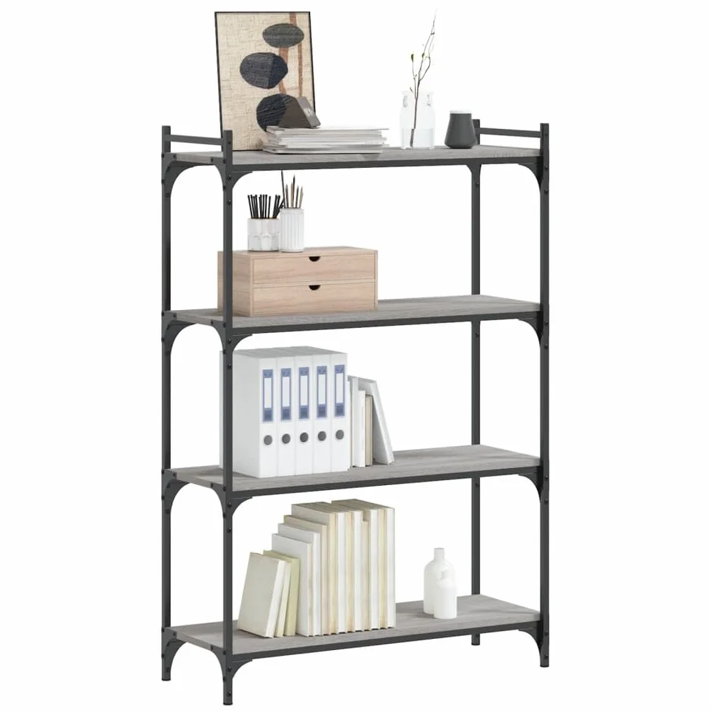 Homgoday Regał na książki, 4 półki, stojący, biurowy, magazynowy, do przechowywania, regulowane nogi, do salonu, gabinetu, biura, szary, Sonoma, 80 x 30 x 120 cm, materiał drewnopochodny
