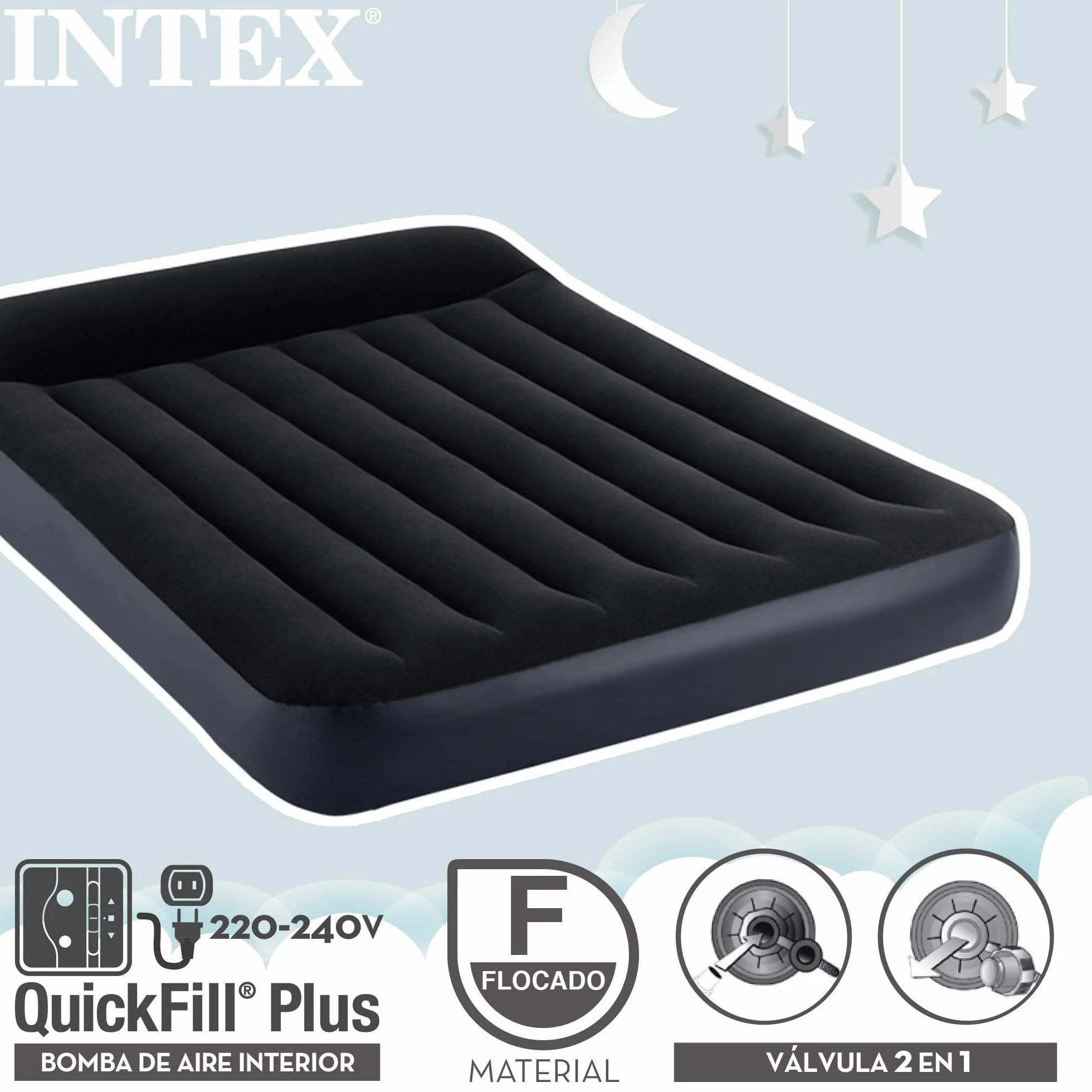Intex 64148ND - Materasso Dura-Beam Pillow Rest Piazza e Mezza con Pompa Elettrica Incorporata, 137x191x25 cm