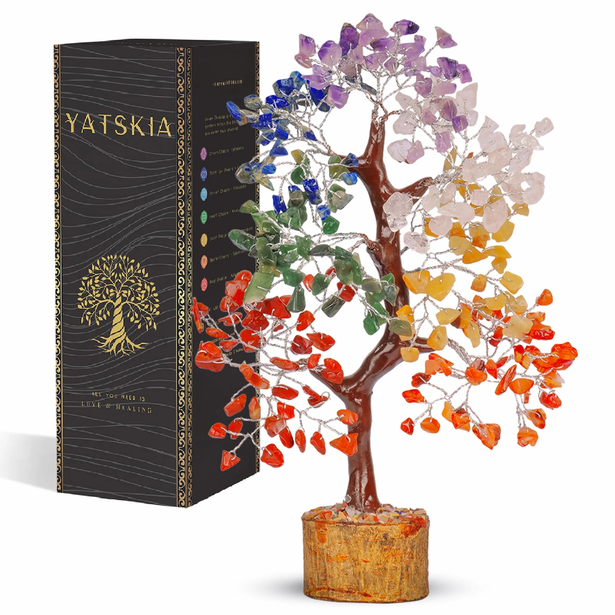 YATSKIA Kryształowe drzewo - drzewo bonsai - drzewo życia - siedem kryształów czakry - Feng Shui - kamienie szlachetne - dekoracja domu - kryształowe naszyjniki - prezenty na parapetówkę nowy dom -