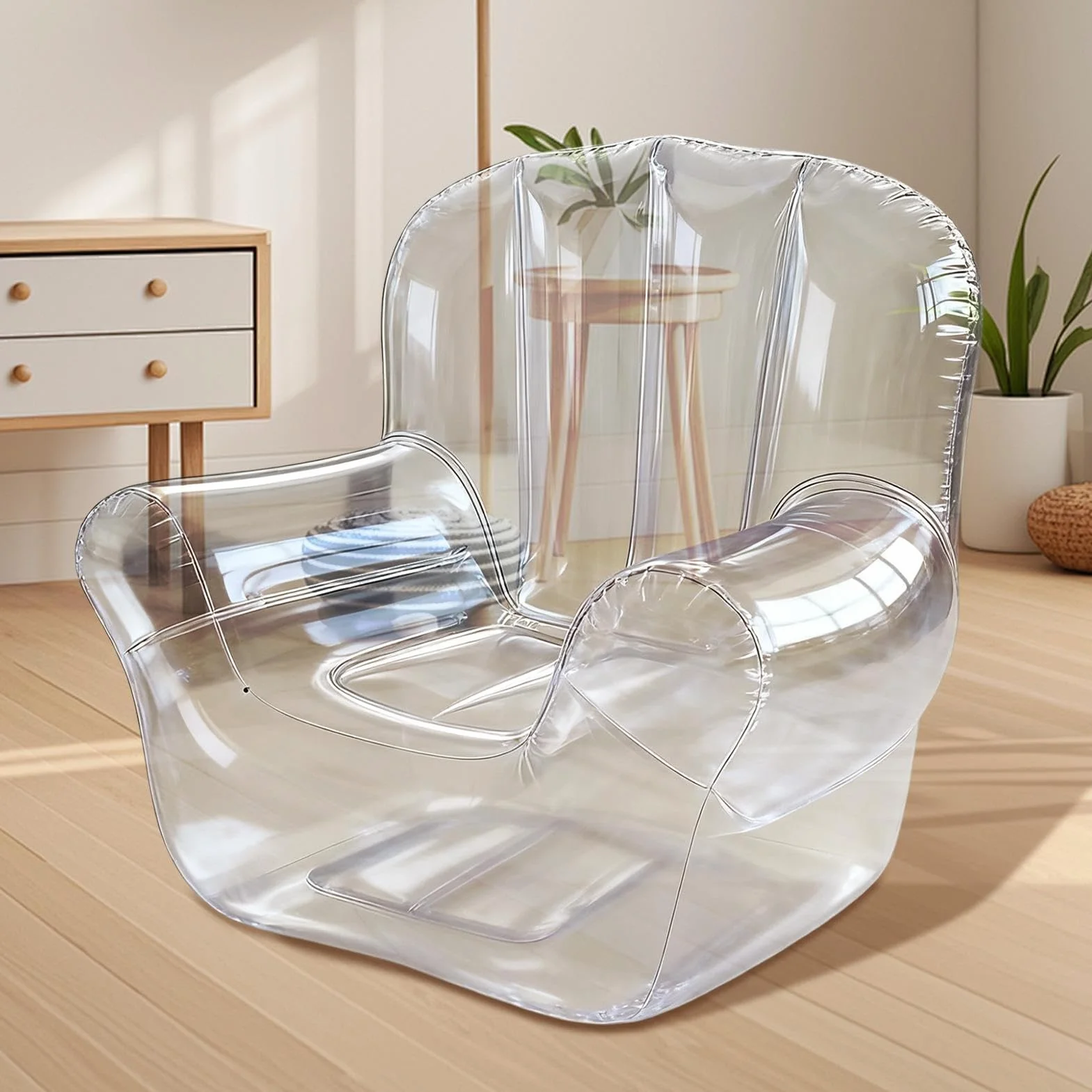 Nadmuchiwane krzesło – dmuchane meble dla dorosłych | ergonomiczna przezroczysta sofa do sypialni salonu podróży przy basenie balkon trawnik patio na zewnątrz dom wypoczynek komfort