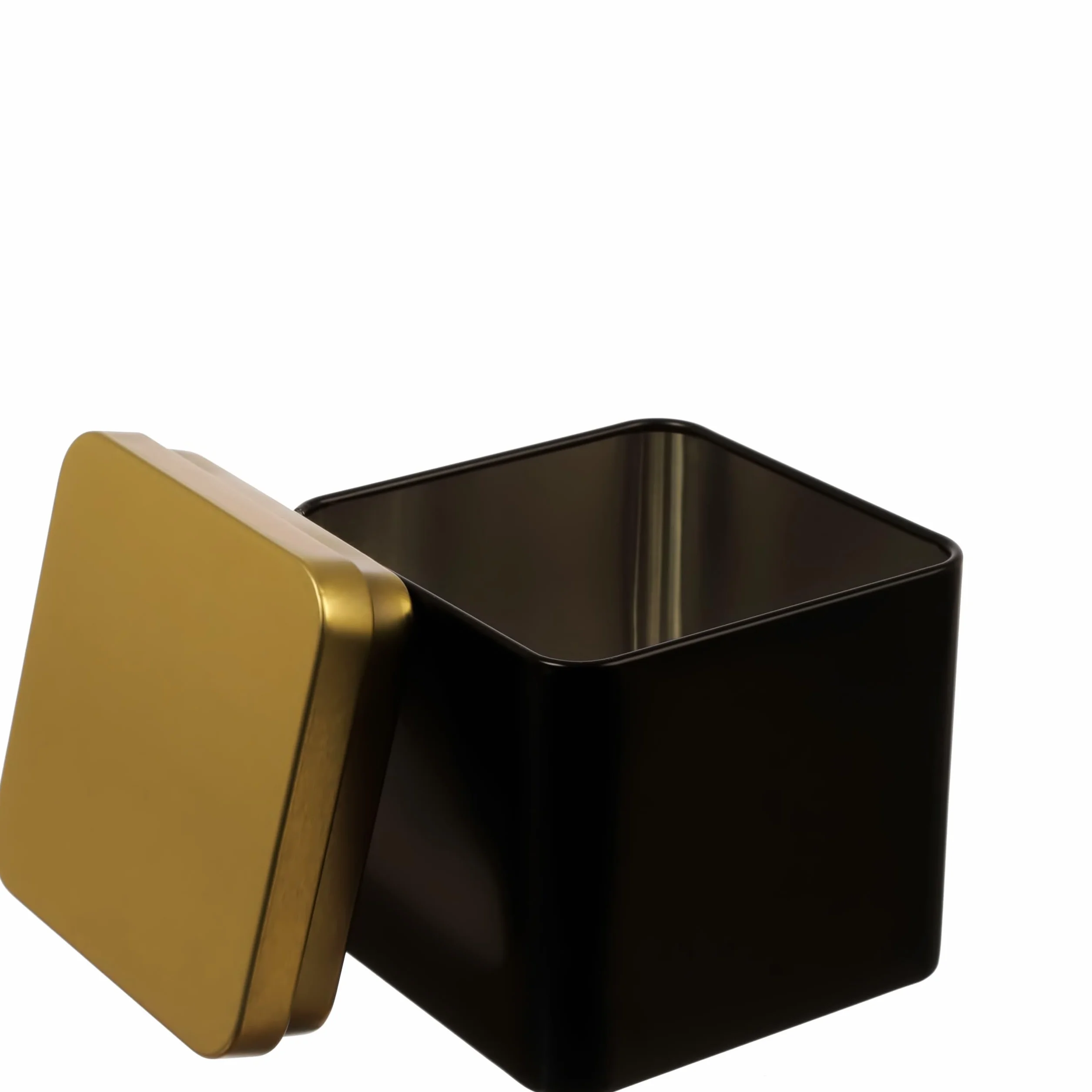 6 x eleganckie prostokątne pojemniki na herbatę/zapasy na herbatę, czarno-złote, odporne na zapachy z metalu, każda na 150 g herbaty | 9 x 9 x 9 cm (wys. x szer. x gł.) | idealne również