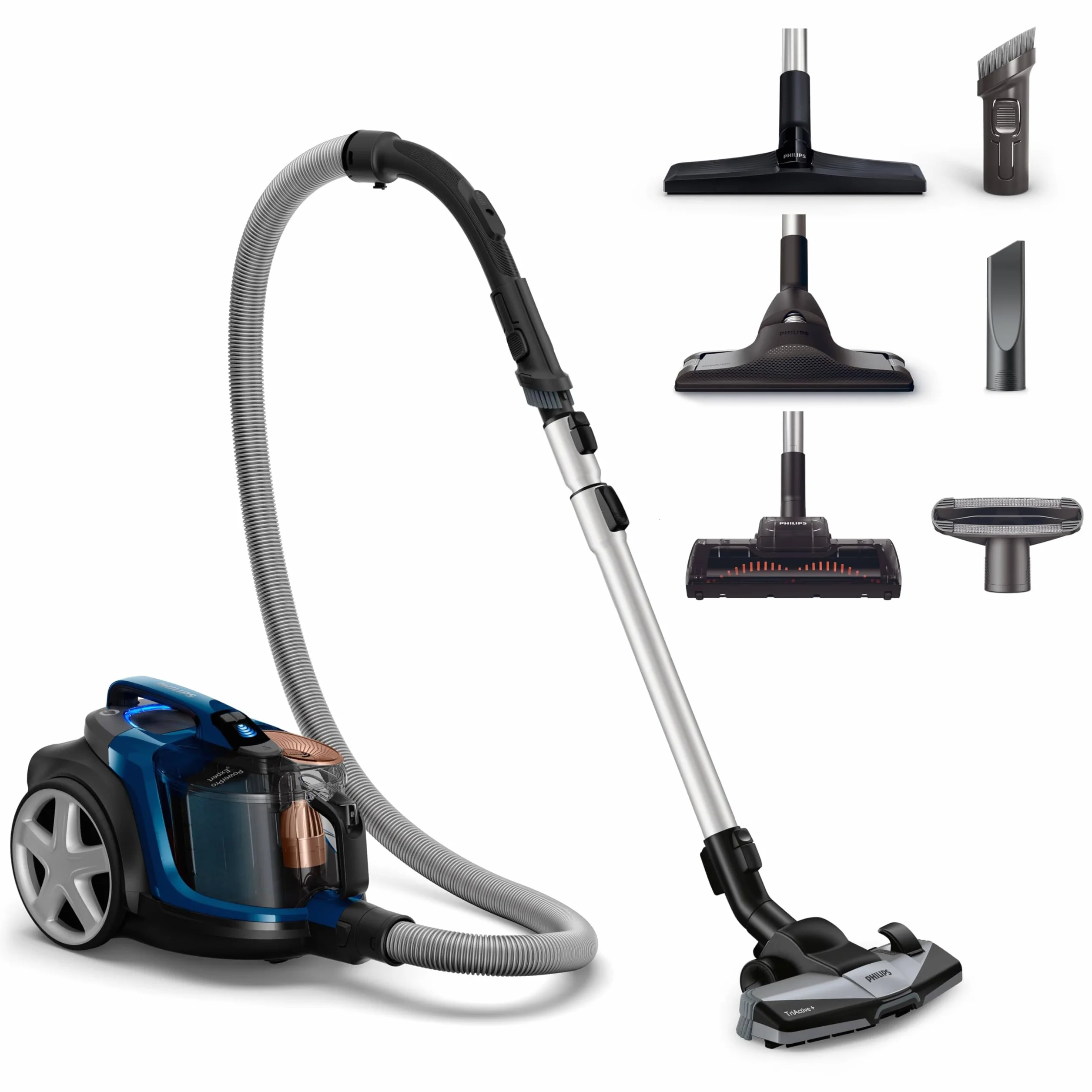 Philips PowerPro Bezworkowy Odkurzacz, Tworzywo Sztuczne, 900 W, 2 L, Blokada Antyalergiczna, Technologia PowerCyclone 8, Szczotka SuperTurbo, Kontrola Mocy, Niebieski/Czarny (FC9745/09)