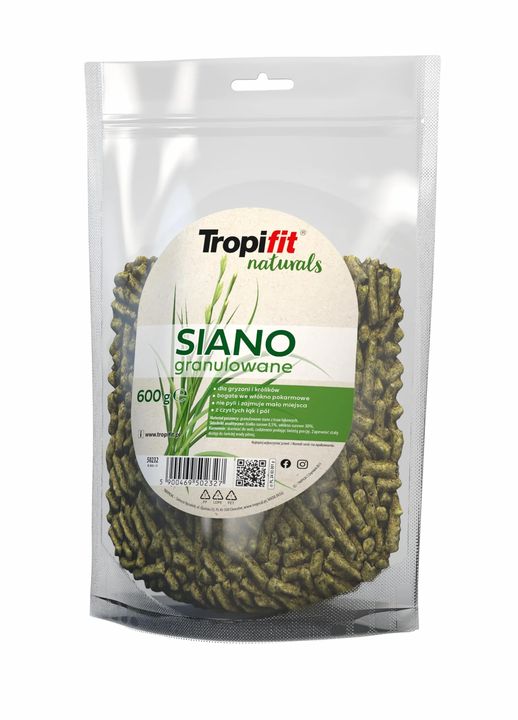 TROPIFIT NATURALS SIANO GRANULOWANE 600G Pokarm dla królika, świnki morskiej i gryzoni