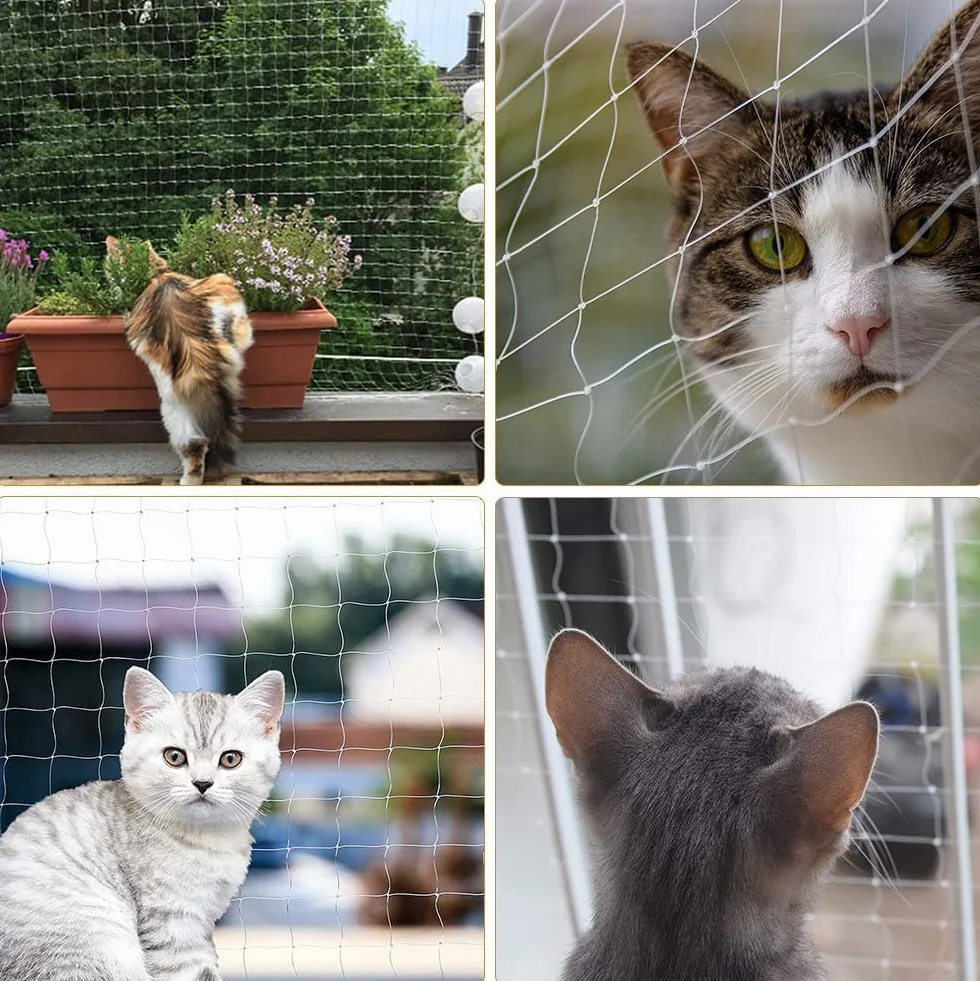 Siatka dla kota na balkon przezroczysta bez wiercenia odporna na ugryzienia do zabezpieczenia tarasu