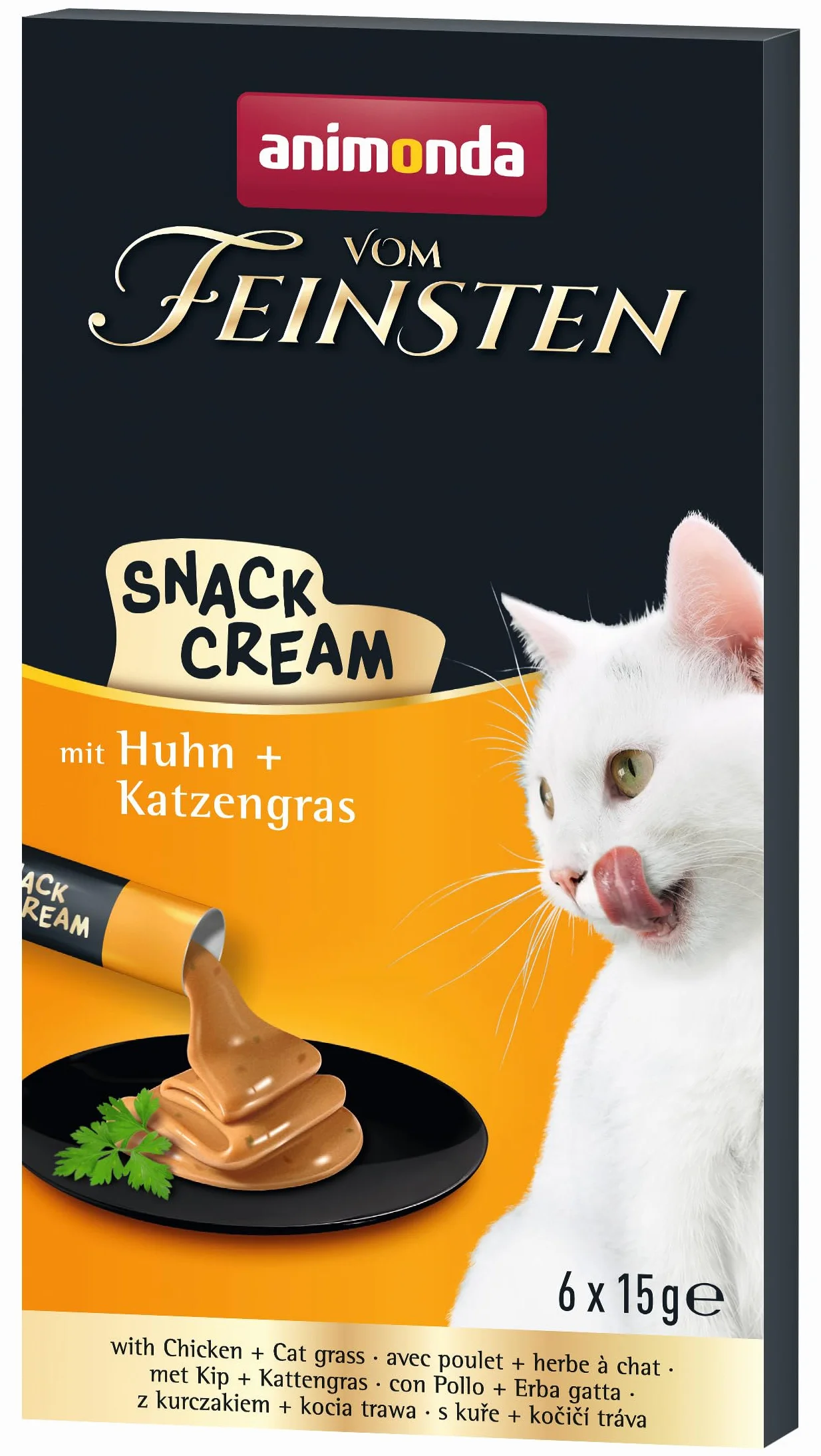 Animonda Vom Feinsten Adult Snack Cream Karma dla Kotów, Kurczak/Trawa, 6 x 15 g