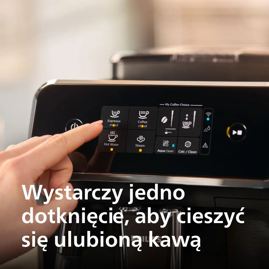 Philips 2200 Series Automatyczny ekspres do kawy - 2 rodzaje kawy, wyświetlacz dotykowy, klasyczny spieniacz do mleka, ceramiczny młynek, matowa czerń (EP2220/10)