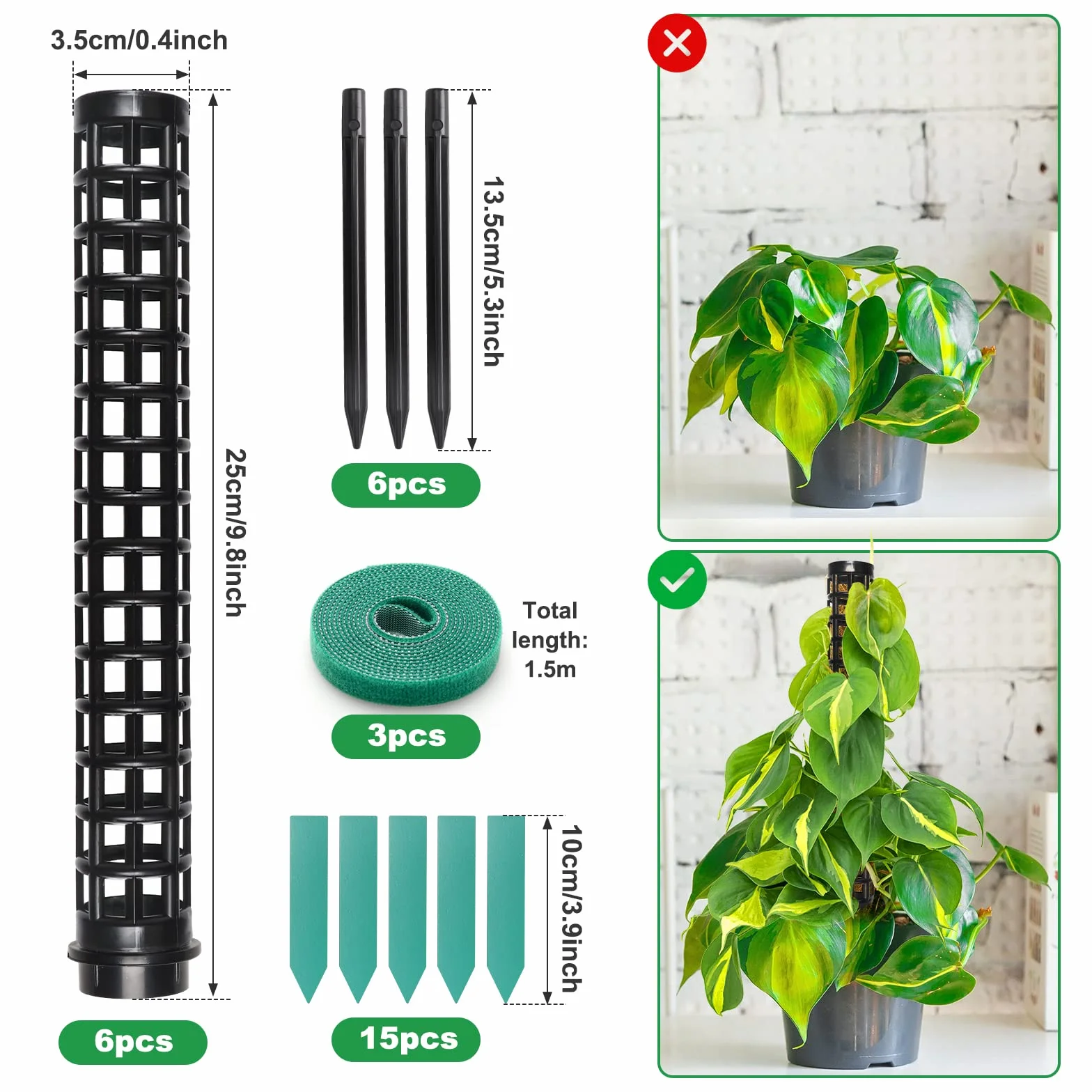 LangRay Muchowy słup do roślin pnących, monstera, wsporniki do roślin domowych, plastikowy kij do mchu, palik do ogrodu, pomoc w przedłużaniu, do wspinaczki, czarny (6 szt.)