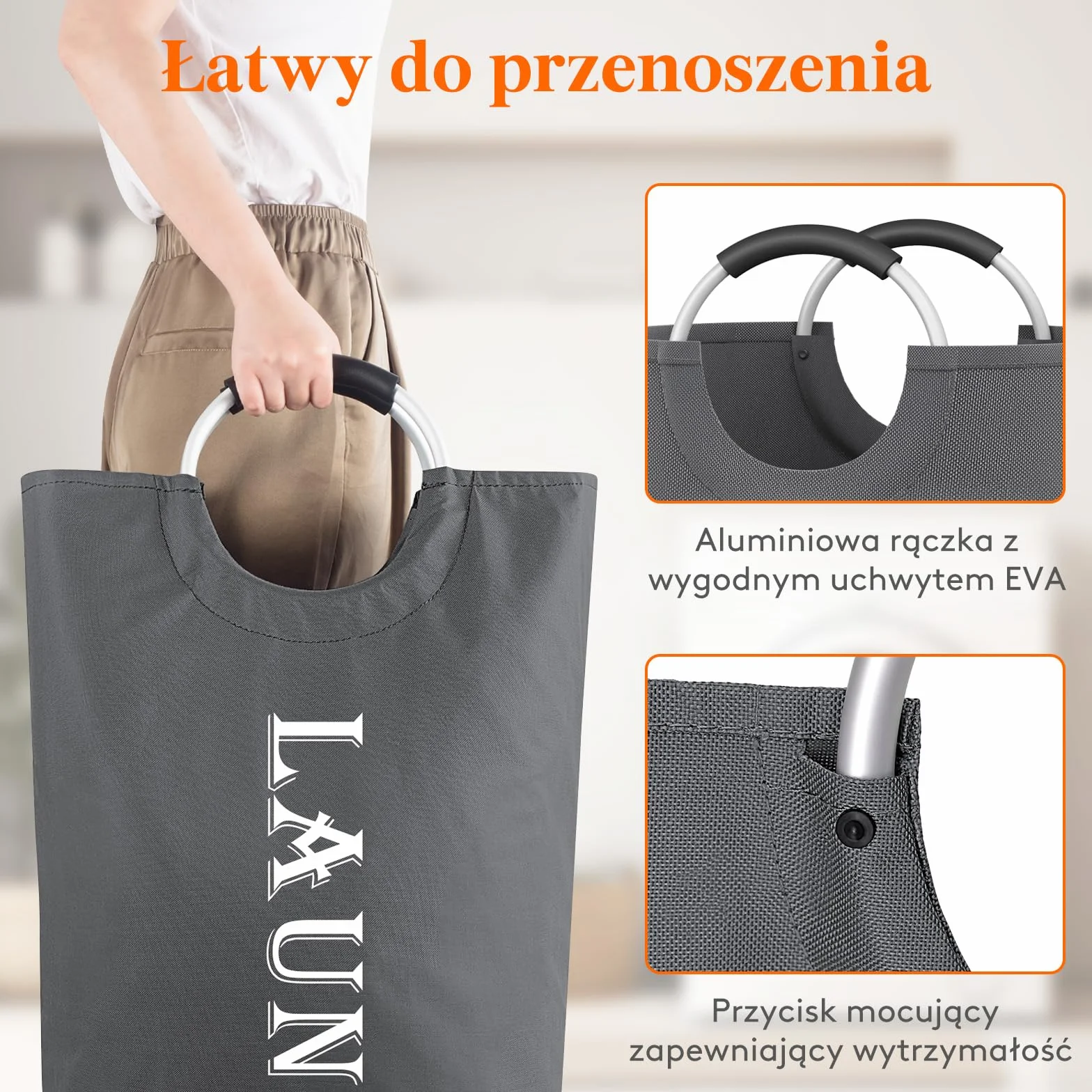 Lifewit 100l 2 szt. duży kosz na pranie, składany kosz na pranie z aluminiowymi uchwytami, wodoodporny wolnostojący kosz na brudne ubrania do pralni, sypialni, łazienki w akademiku,Szary