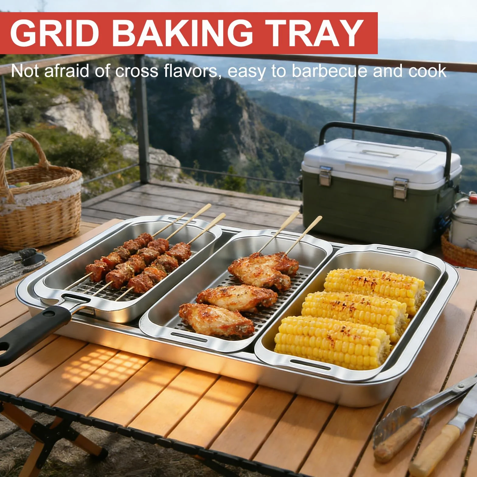 Zestaw 5 koszyków do grillowania, taca grillowa ze stali nierdzewnej, stalowe tacki do BBQ, małe patelnie grillowe do grilla gazowego z ściągaczem mgły olejowej, akcesoria do grilla BBQ z otworami na