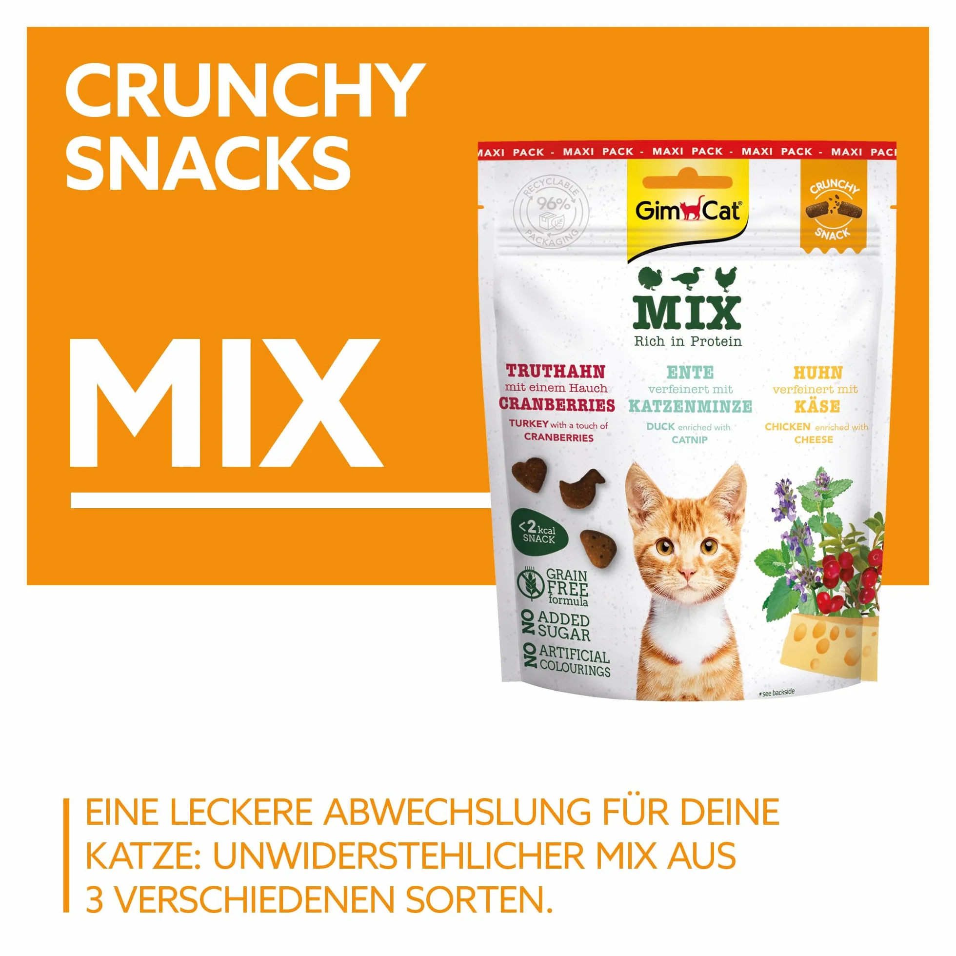 GimCat Crunchy Snacks Mix – chrupiące przysmaki dla kotów, bogate w białko, 1 x 140 g