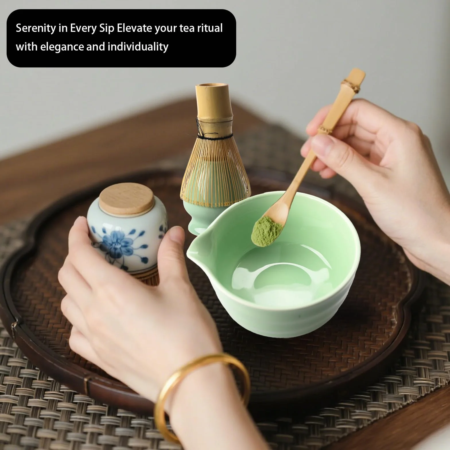 Zestaw 5-częściowy Matcha Set zawiera Matcha Besen i akcesoria - Matcha Tea Set z sitkiem do matchy stojakiem na trzepaczkę bambusową łyżeczką i miseczką do matchy - Idealny dla miłośników matchy jasn