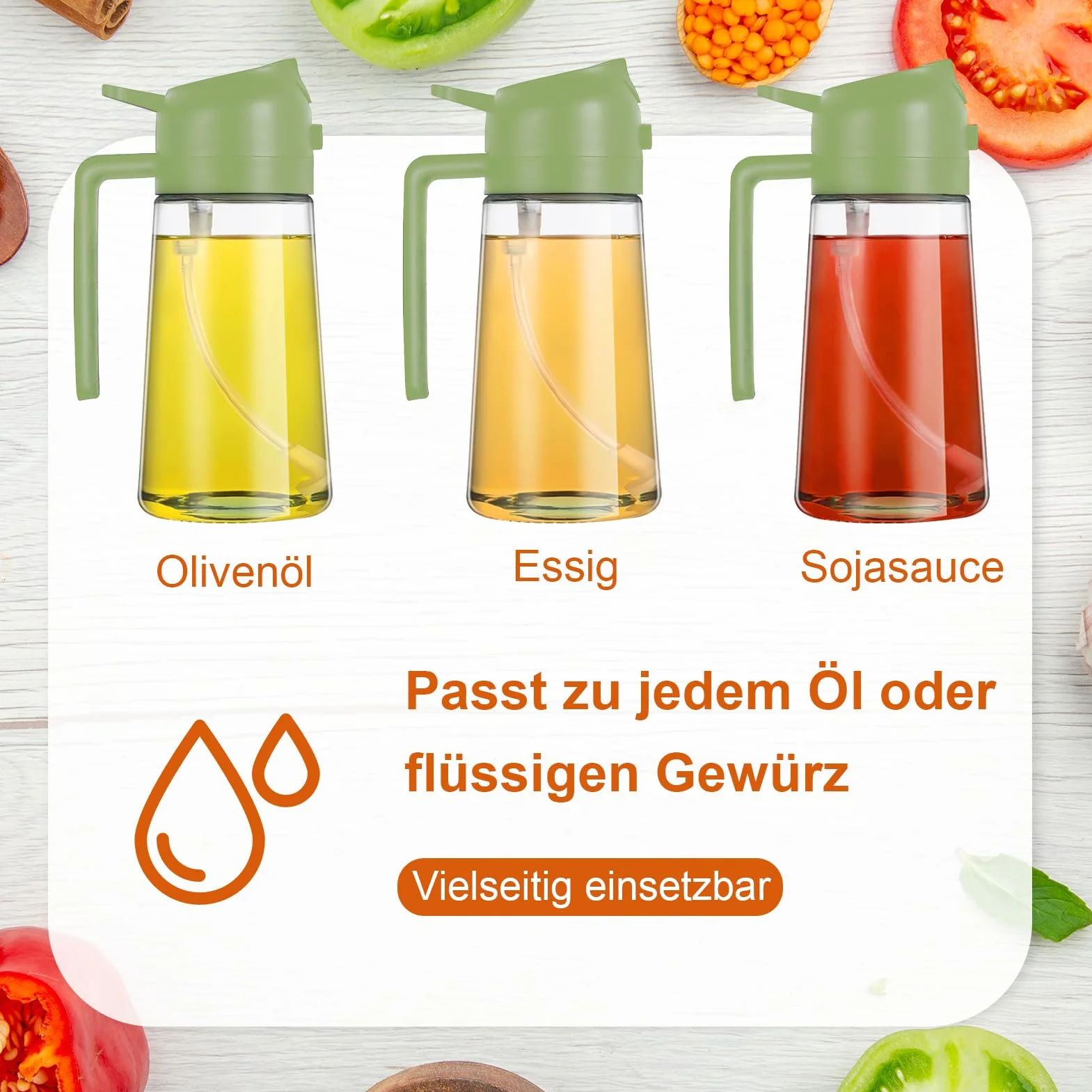2 w 1, rozpylacz oleju do frytkownicy na gorące powietrze, 470 ml, rozpylacz oleju do frytkownicy na powietrze, dozownik oleju do butelek kuchennych (zielony + czarny)
